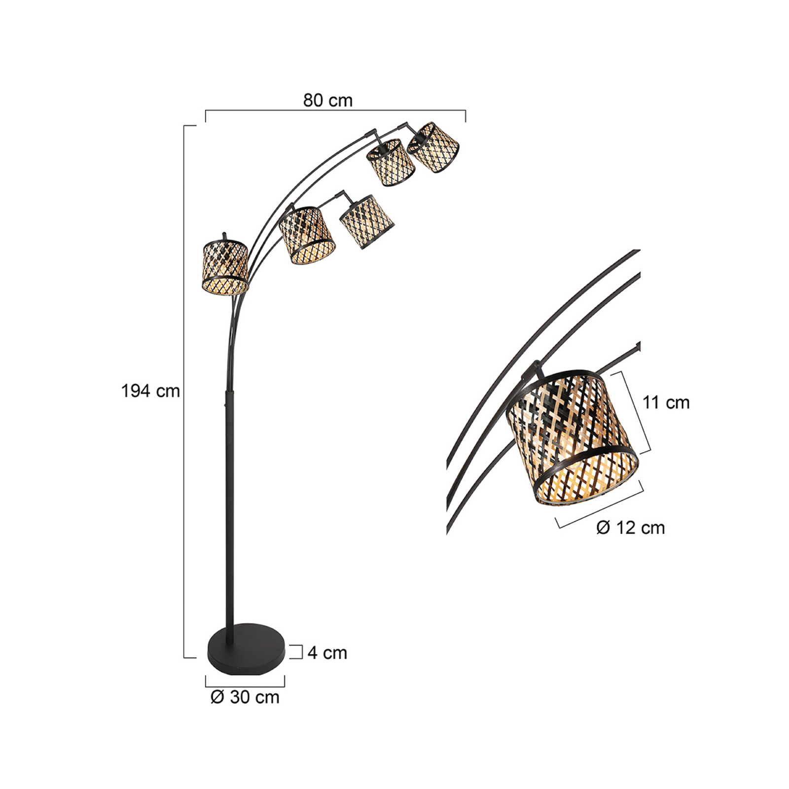 Sumba álló világítás, 5 izzós, fekete, természetes/fekete bambusz, E14