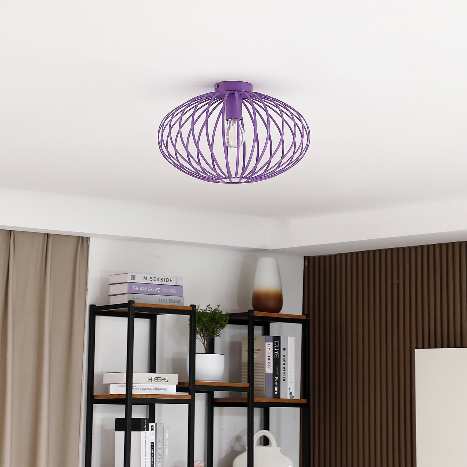 Lindby Maivi plafondlamp, paars, 40 cm, ijzer, kooi