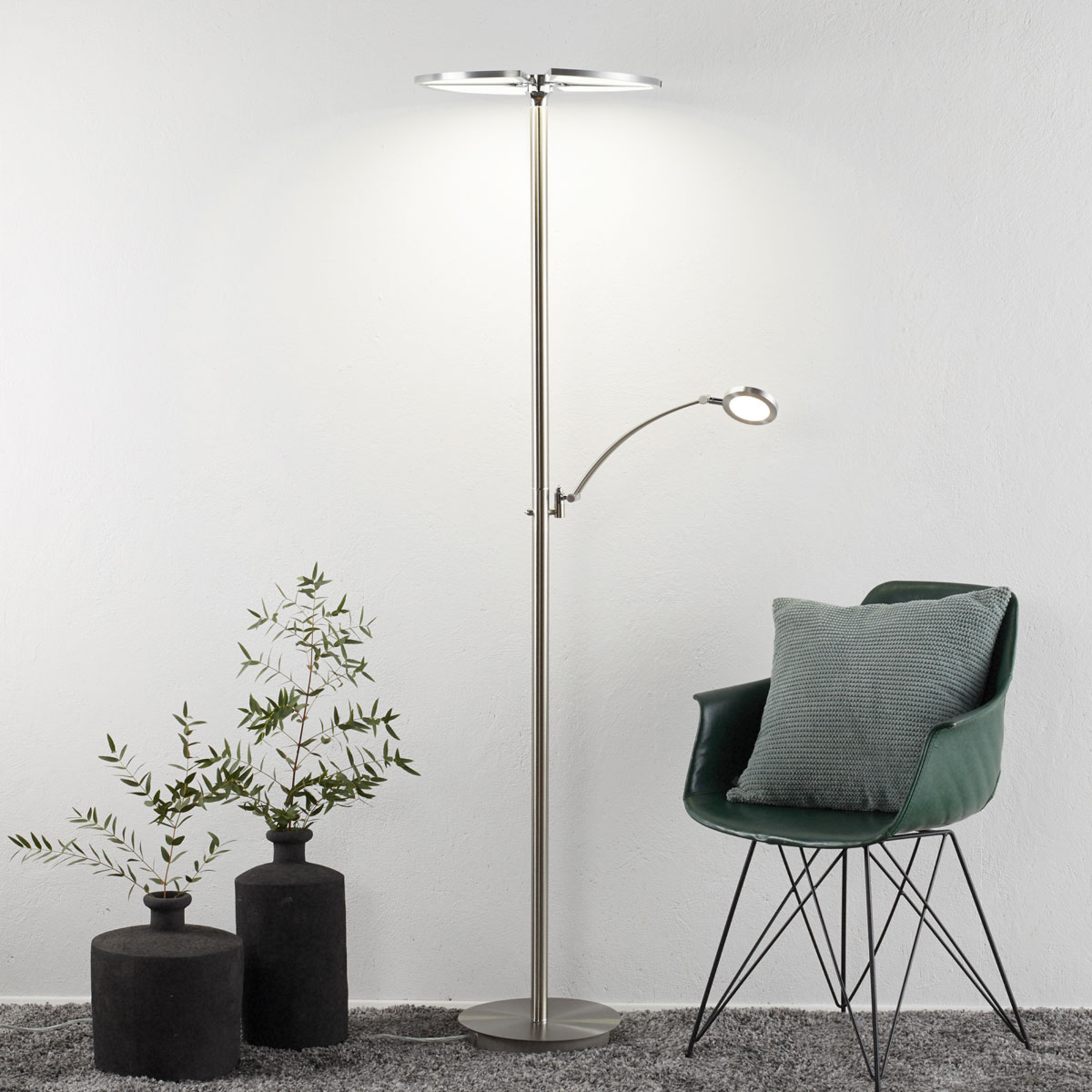 B-Leuchten Diego uplighter, CCT and reading light, for Living / Dining Room, metal, energy efficiency: A++, H: 175 cm