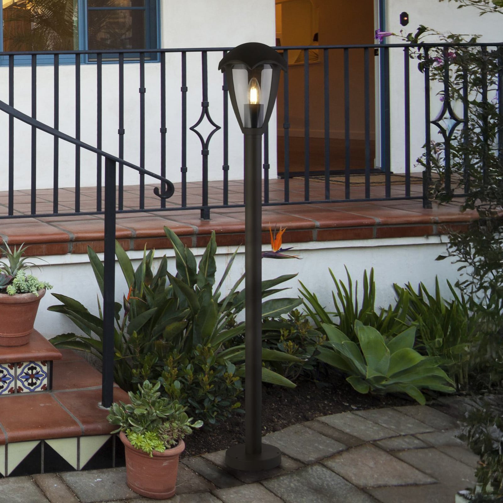 Searchlight Bornă luminoasă Bluebell IP44 negru înălțime 97 cm metal - negru clar - Aluminiu