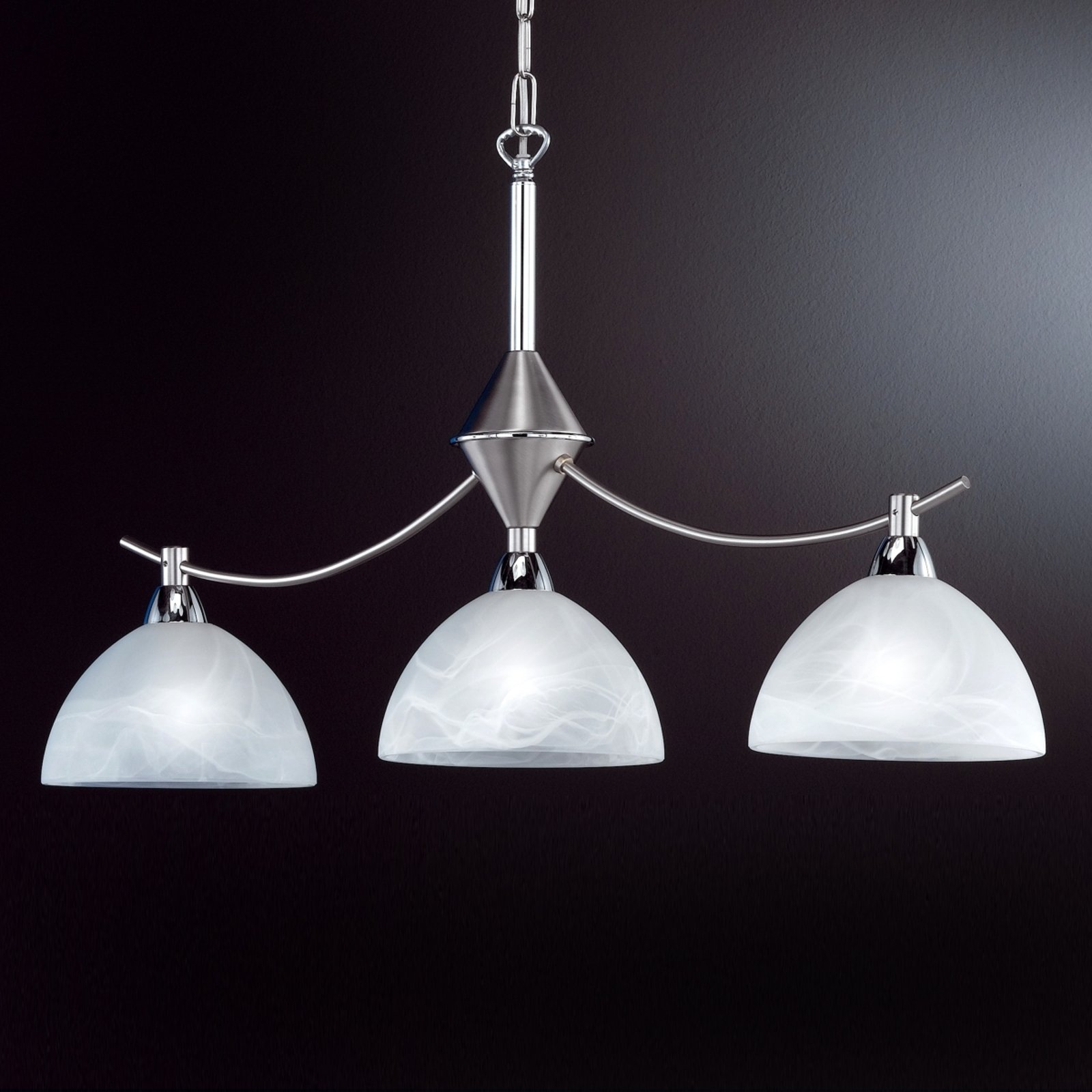 Fischer & Honsel Amsterdam Hanging Light Three Bulbs Matte Nickel, for Living / Dining Room, Metal, glass, E14, 28 W, energy efficiency: A++, W: 74 cm