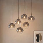 Lucande závěsné světlo Veloura, 6 žárovek, 100 cm, sklo, dřevo
