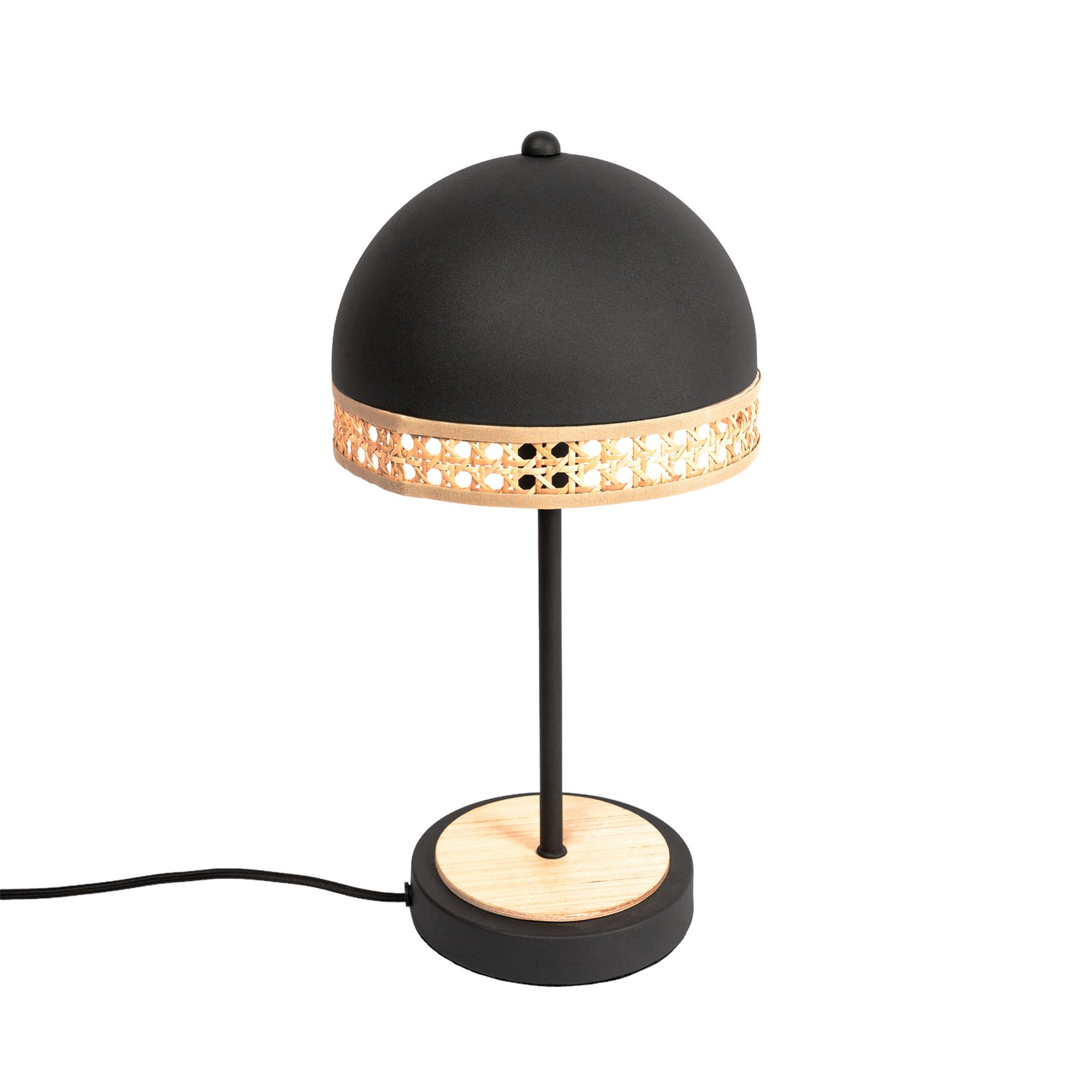 Lindby Lonnaris table lamp with rattan, black