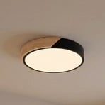 Plafón LED Lynorri de PRIOS, Ø 32 cm, negro, acabado en madera