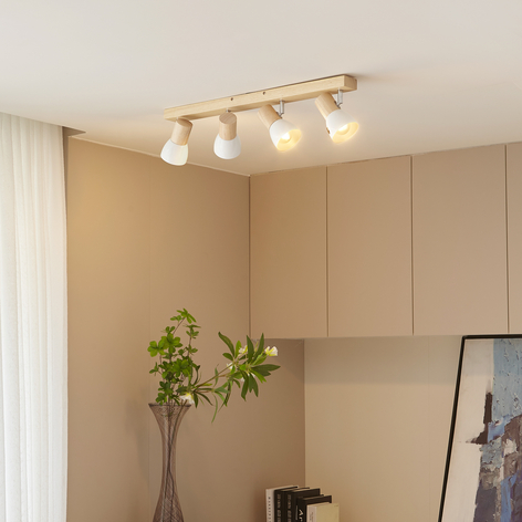 Houten plafondspot met witte kappen