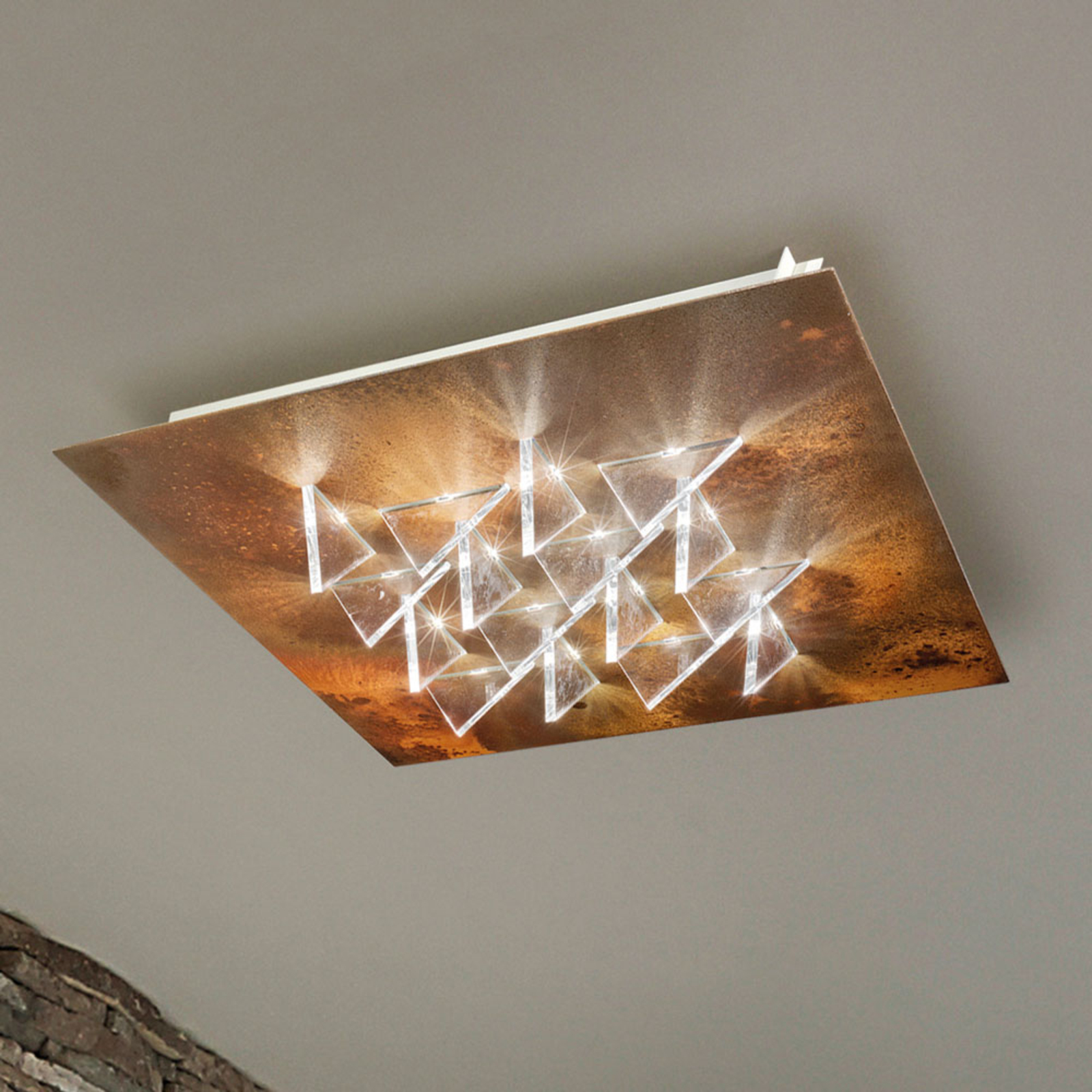 BRAGA Effective LED ceiling lamp Cristalli, rust, for Living / Dining Room, metal, methacrylate, 35 W, energy efficiency: A+, L: 50 cm, W: 50 cm, H: 8 cm
