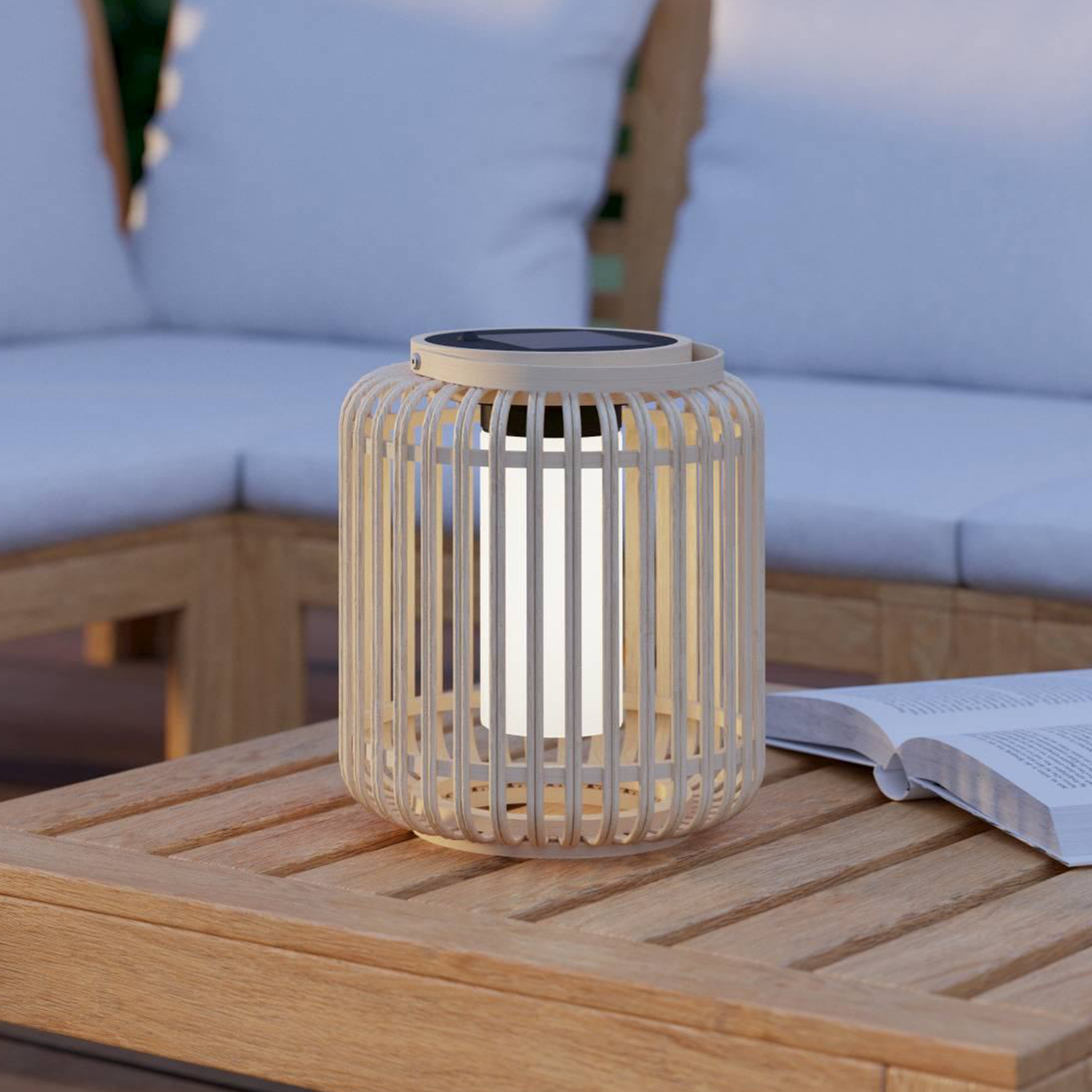 Lanterna solare HELL Marliano, legno chiaro, legno