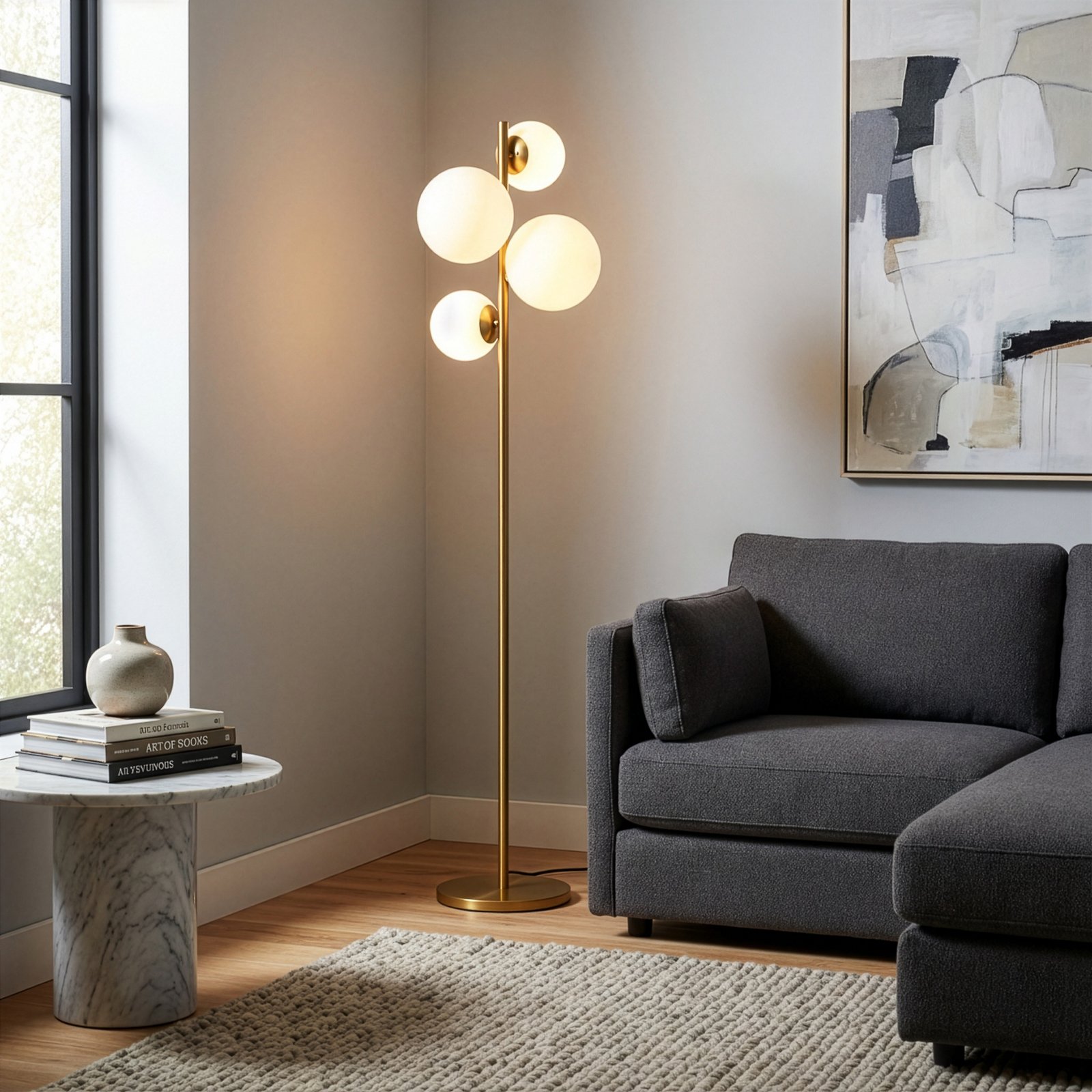 Fazli floor lamp, gold, glass/metal, height 162 cm, E14