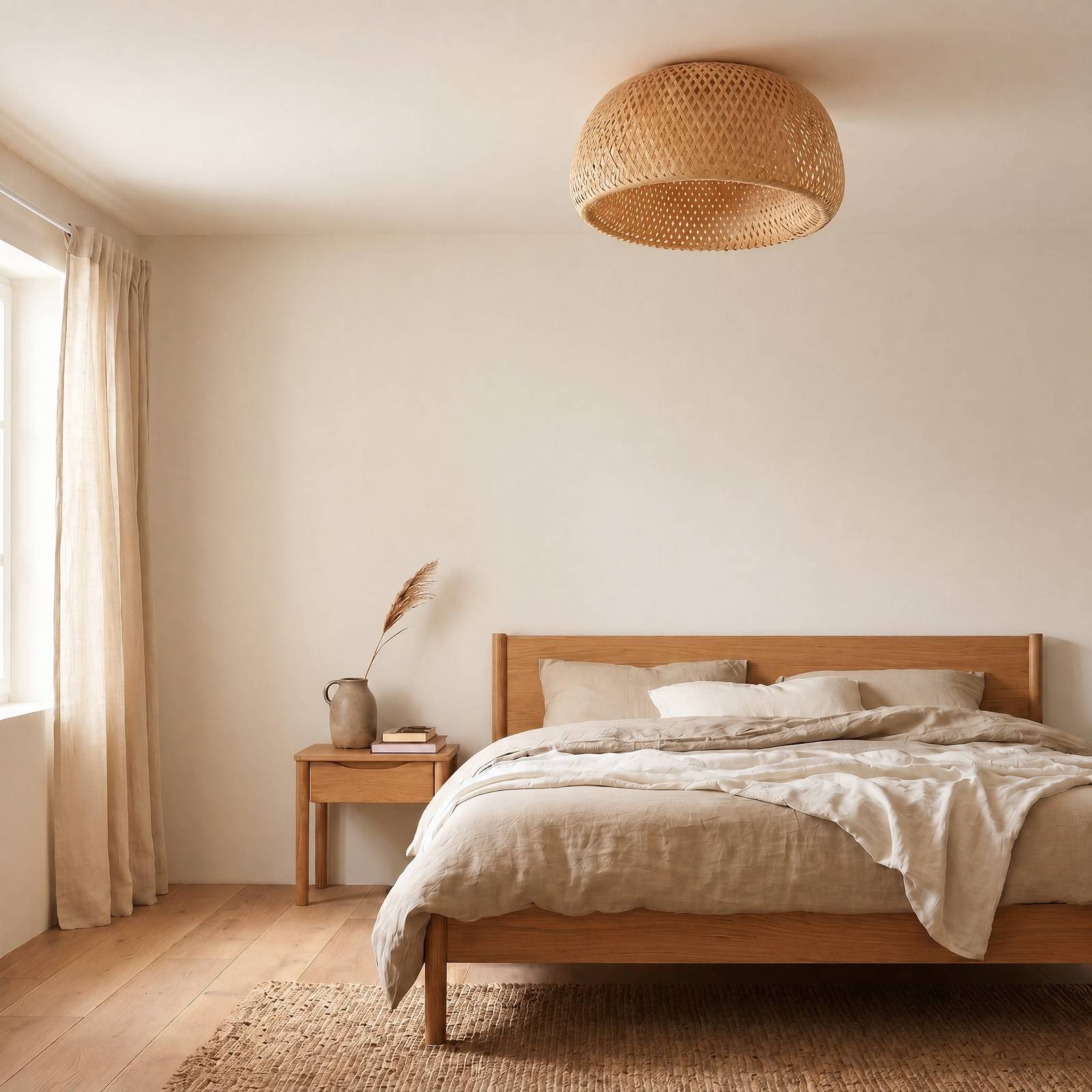 Lampa sufitowa Lindby Jadwiga, średnica 45 cm, bambus, E27