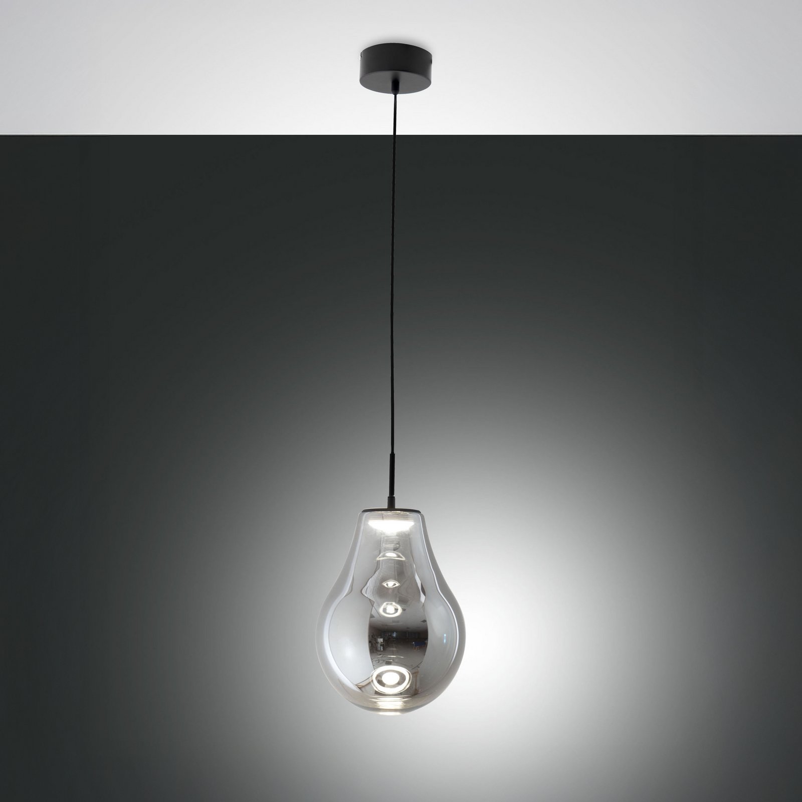 Noa LED pendant light, grey, glass, Ø 25 cm, CCT, dimmable