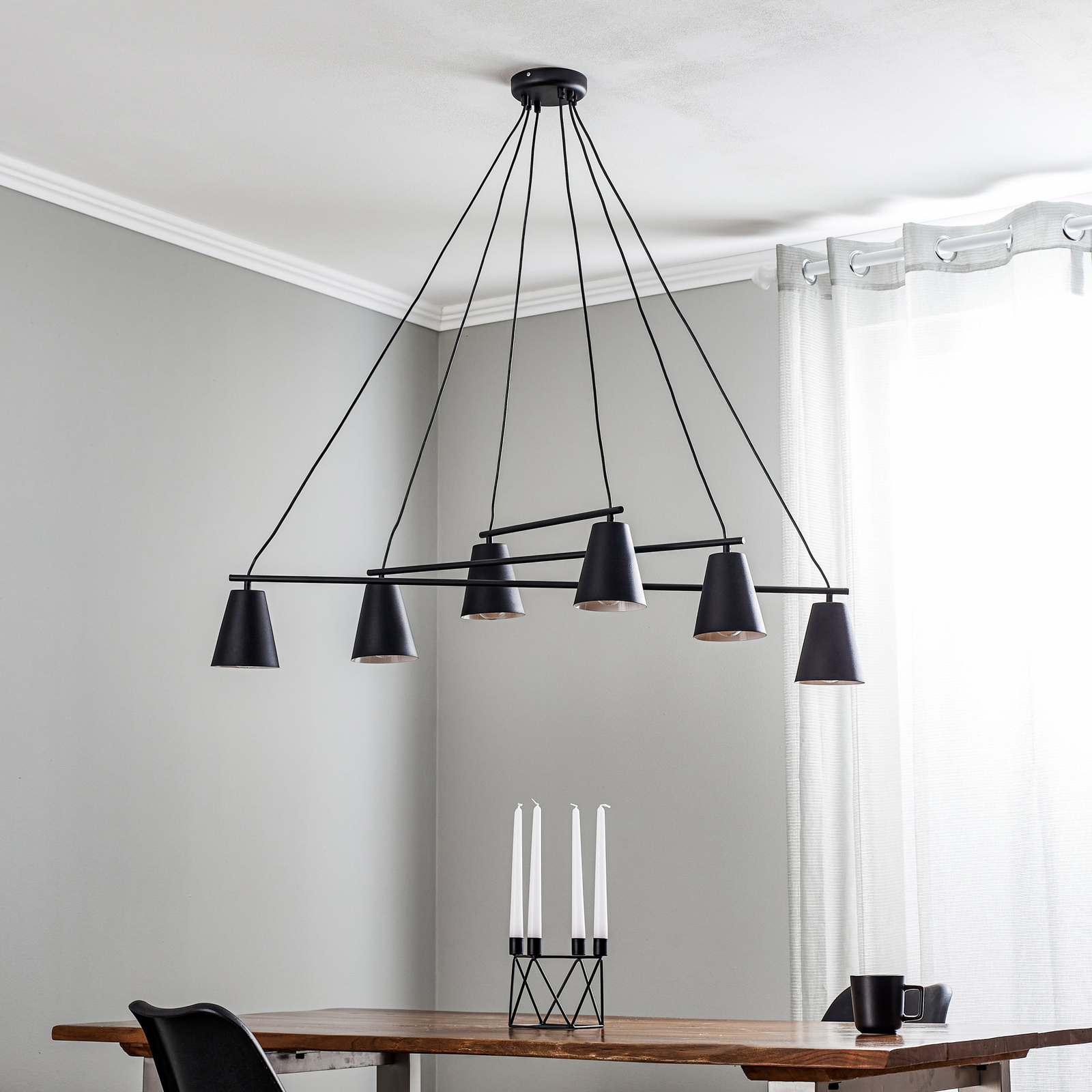 Hanglamp 1008, 6-lamps, zwart