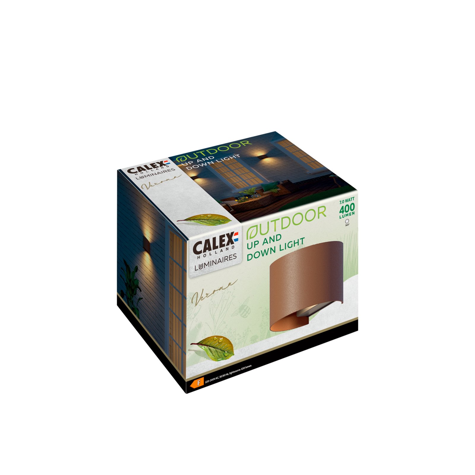 Calex LED utomhusvägglampa oval, upp/ner, höjd 10cm, rostbrun