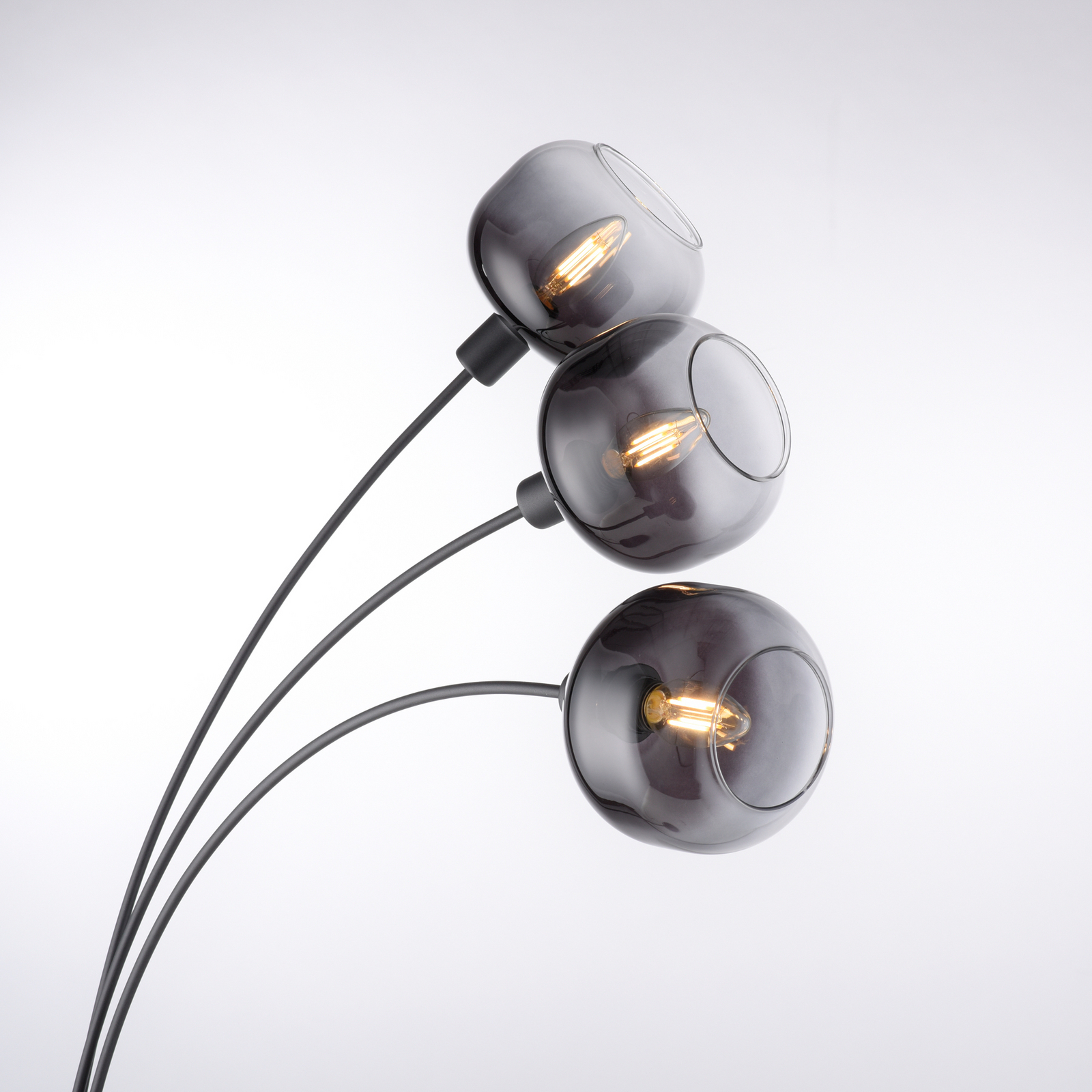 Lampe sur pied Zea, à 3 lampes, gris fumé/noir, verre, E14