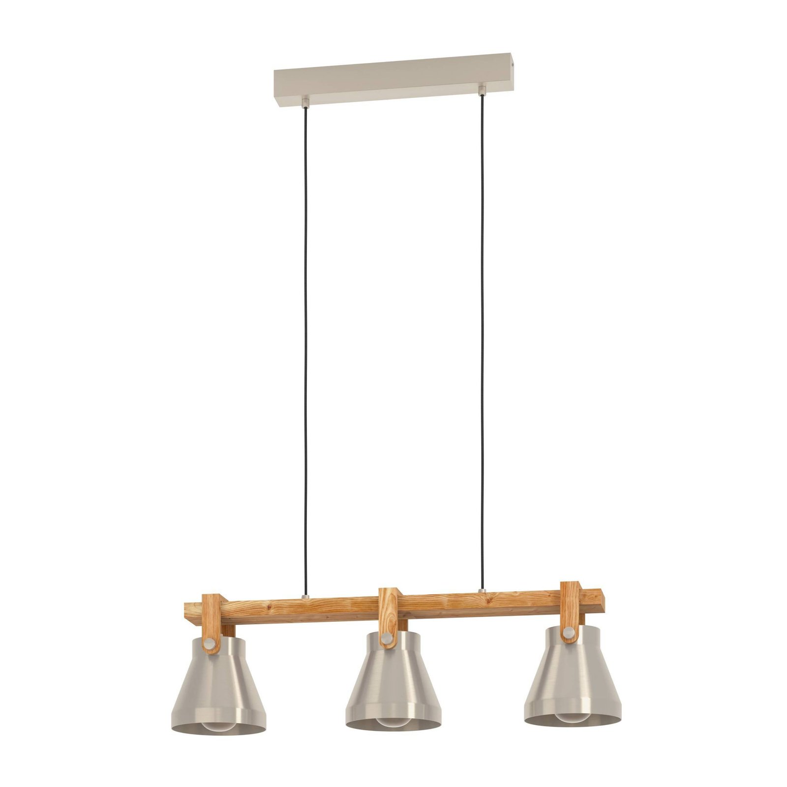 Suspension Cawton, longueur 76 cm, acier/brun, 3 lampes, acier