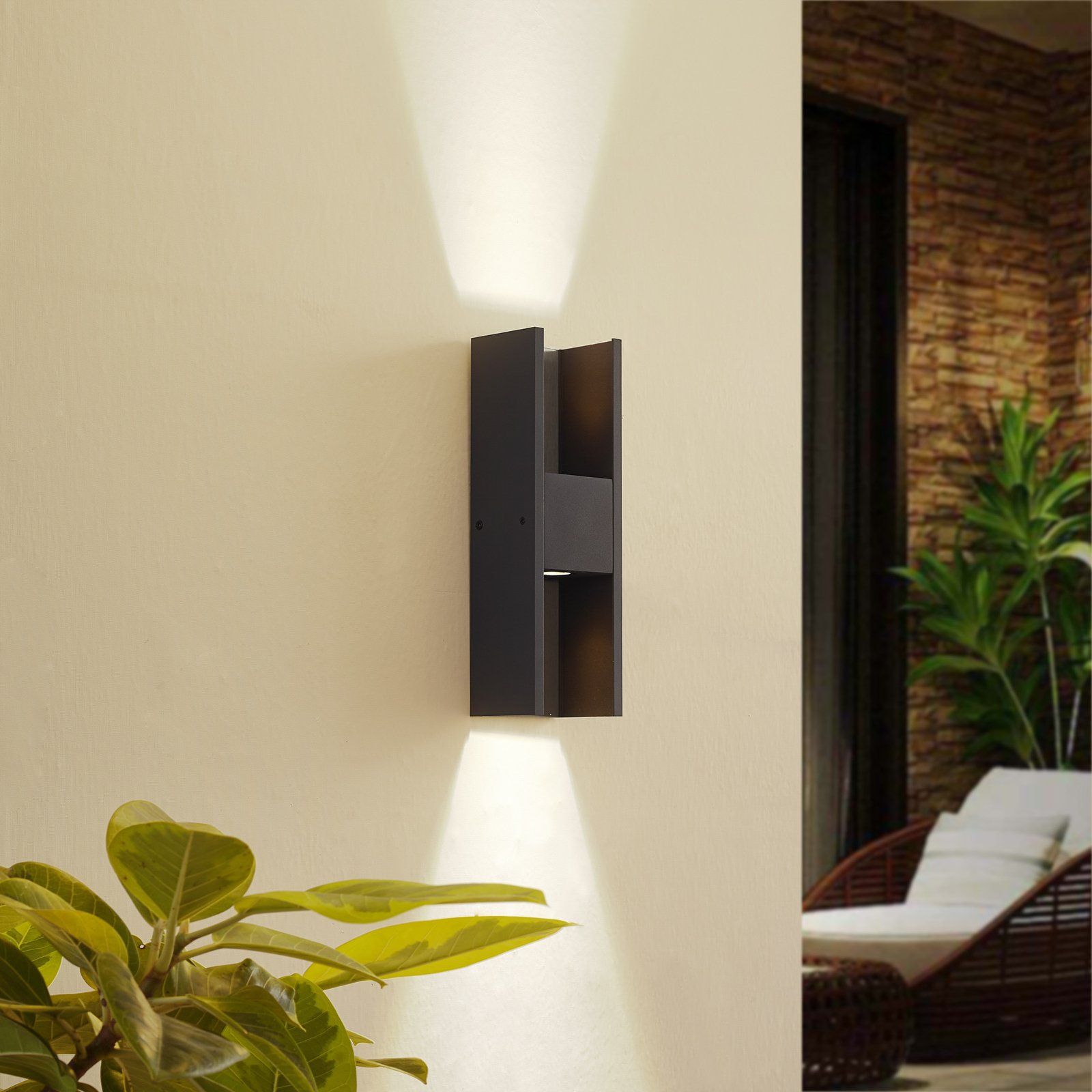 Lucande LED outdoor wall light Lavrin, black/marble, aluminium