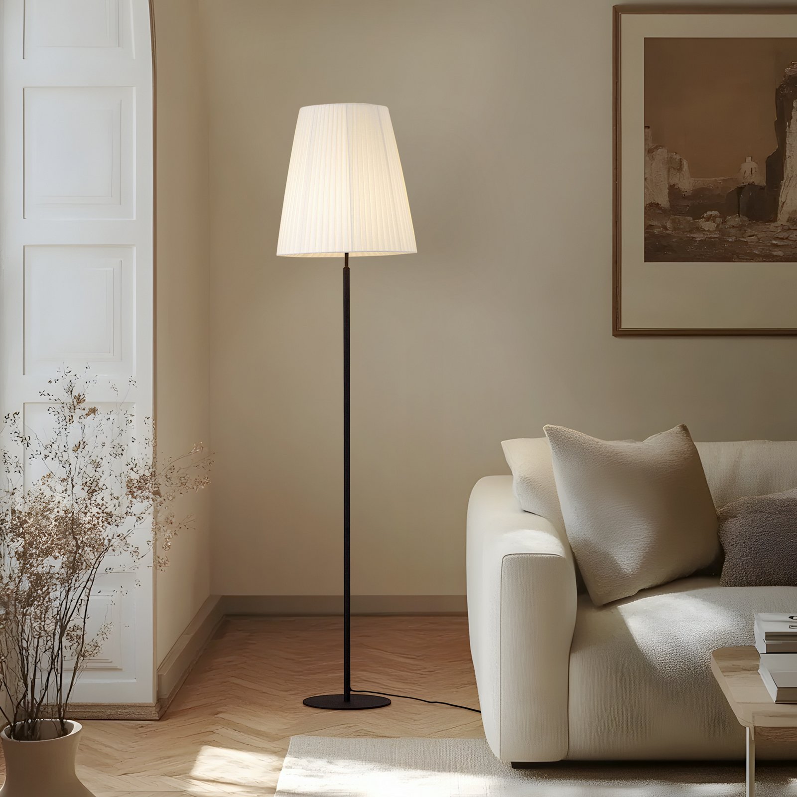 Lindby vloerlamp Virelle, zwart/wit, textiel, hoogte 170 cm