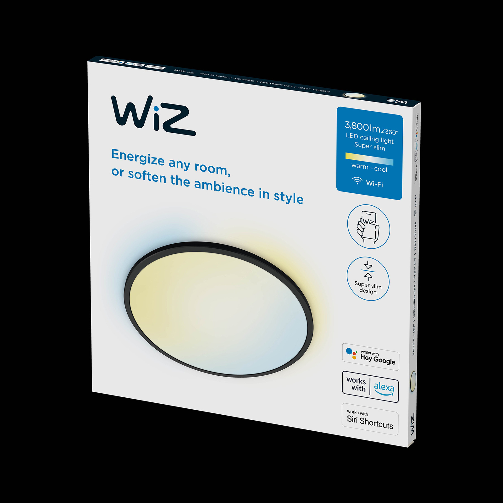 WiZ SuperSlim LED plafondlamp CCT Ø55cm zwart