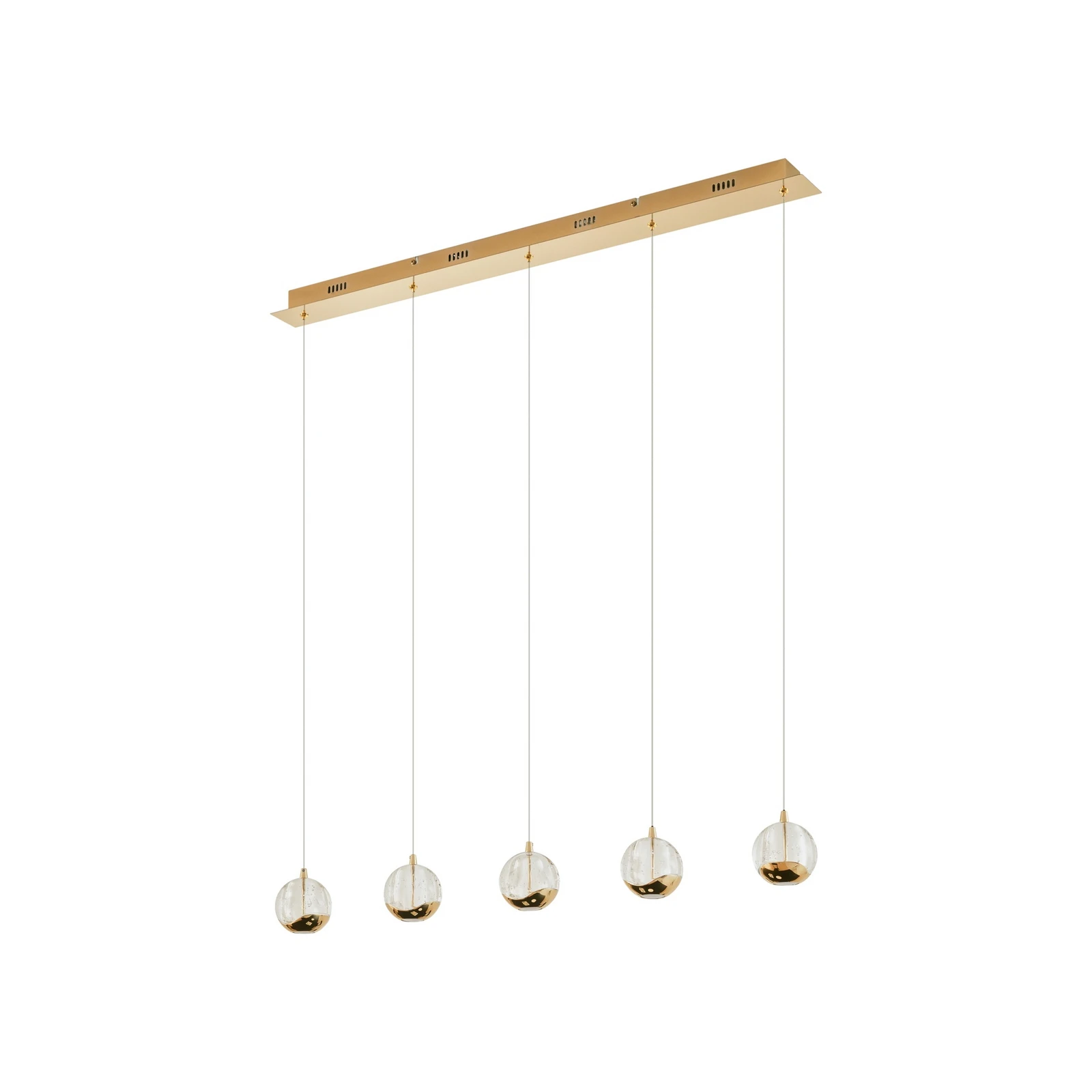 Lucande LED κρεμαστό φωτιστικό Hayley, 96 cm, 5-φωτο, χρυσό, γυαλί