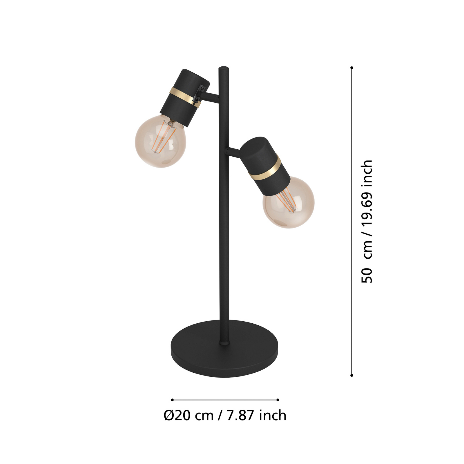 Lurone asztali lámpa, fekete, két világítótesttel