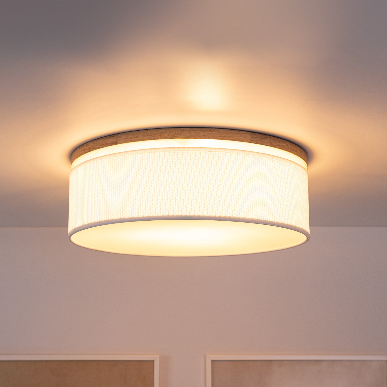 Canvas ceiling lamp Ø 48 cm oiled oak/white