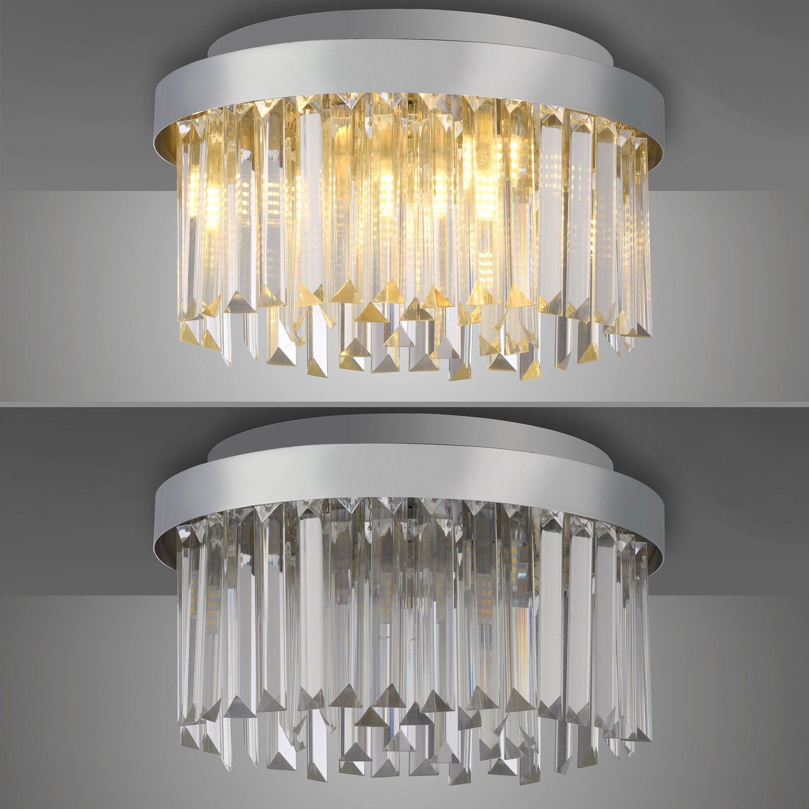 JUST LIGHT. Kulunka ceiling lamp, crystal glass, chrome