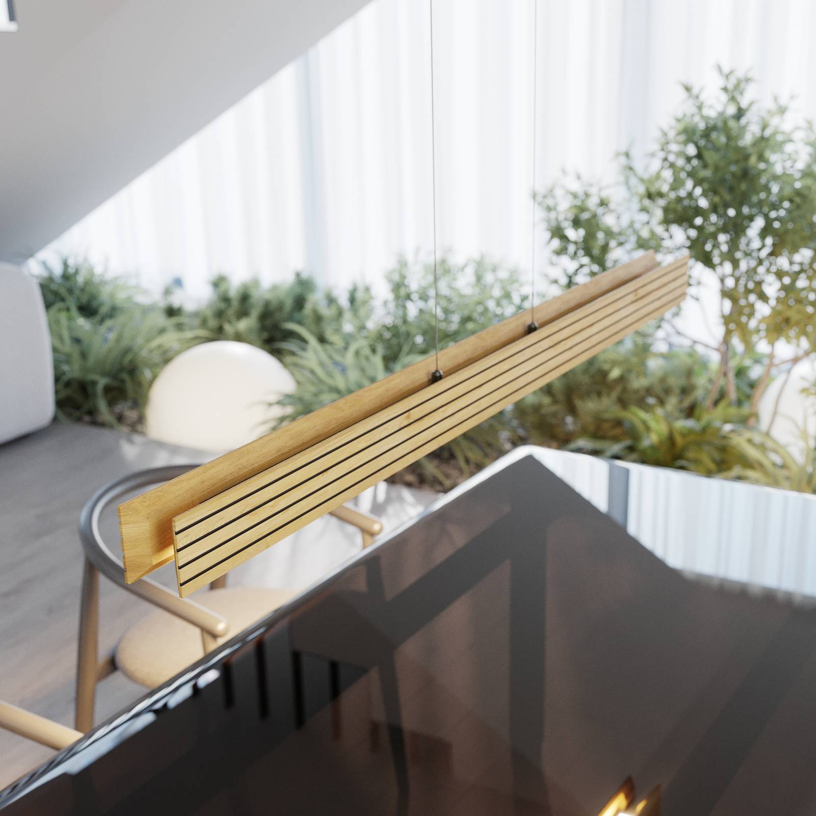 LED-Pendelleuchte Inka, holz hell, dimmbar Länge 116 cm günstig online kaufen