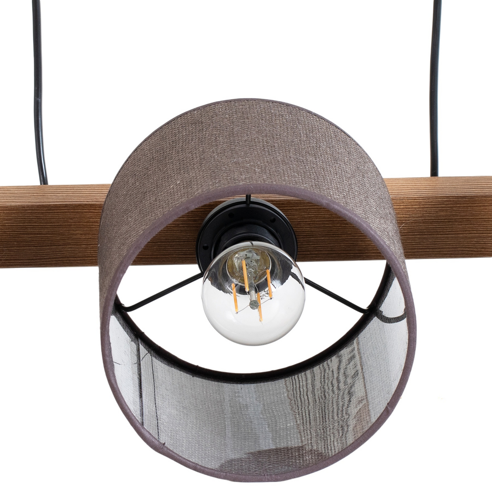 Candeeiro suspenso Forest, madeira clara/preta, juta castanha, 3 lâmpadas.