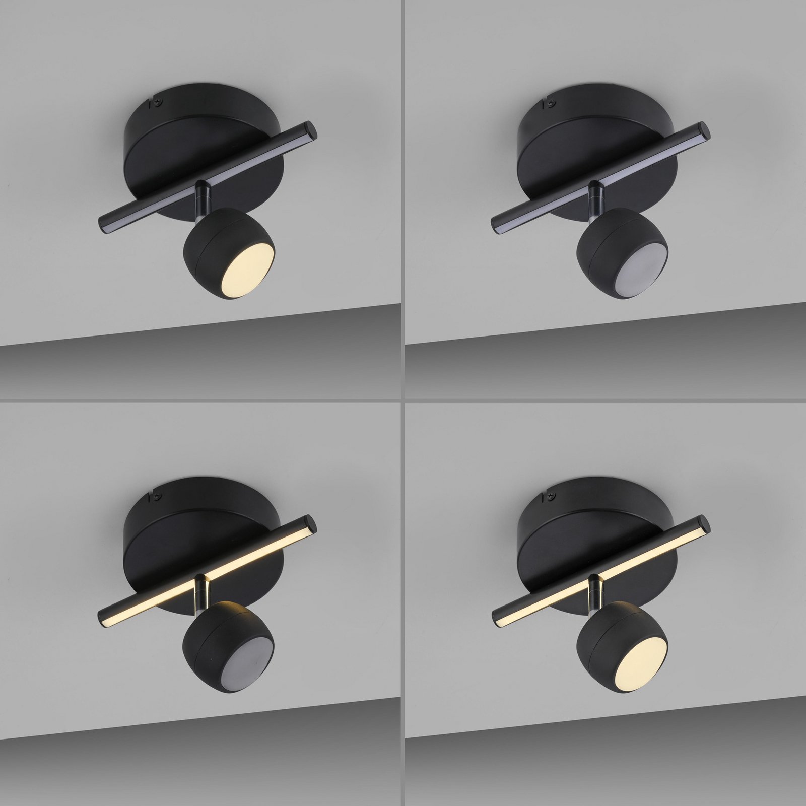 JUST LIGHT. LED-kattospotti Jarik, 1-lamppuinen, musta, 3 000 K