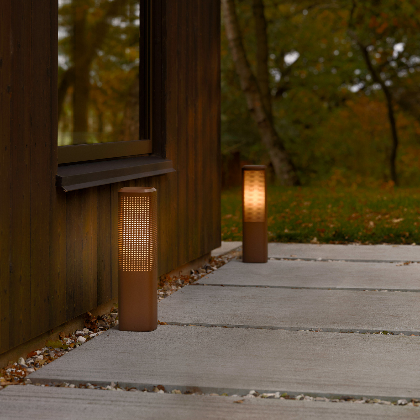 Stojací lampa Sidara 45 Seaside, hnědá, hliník, IP44, E27