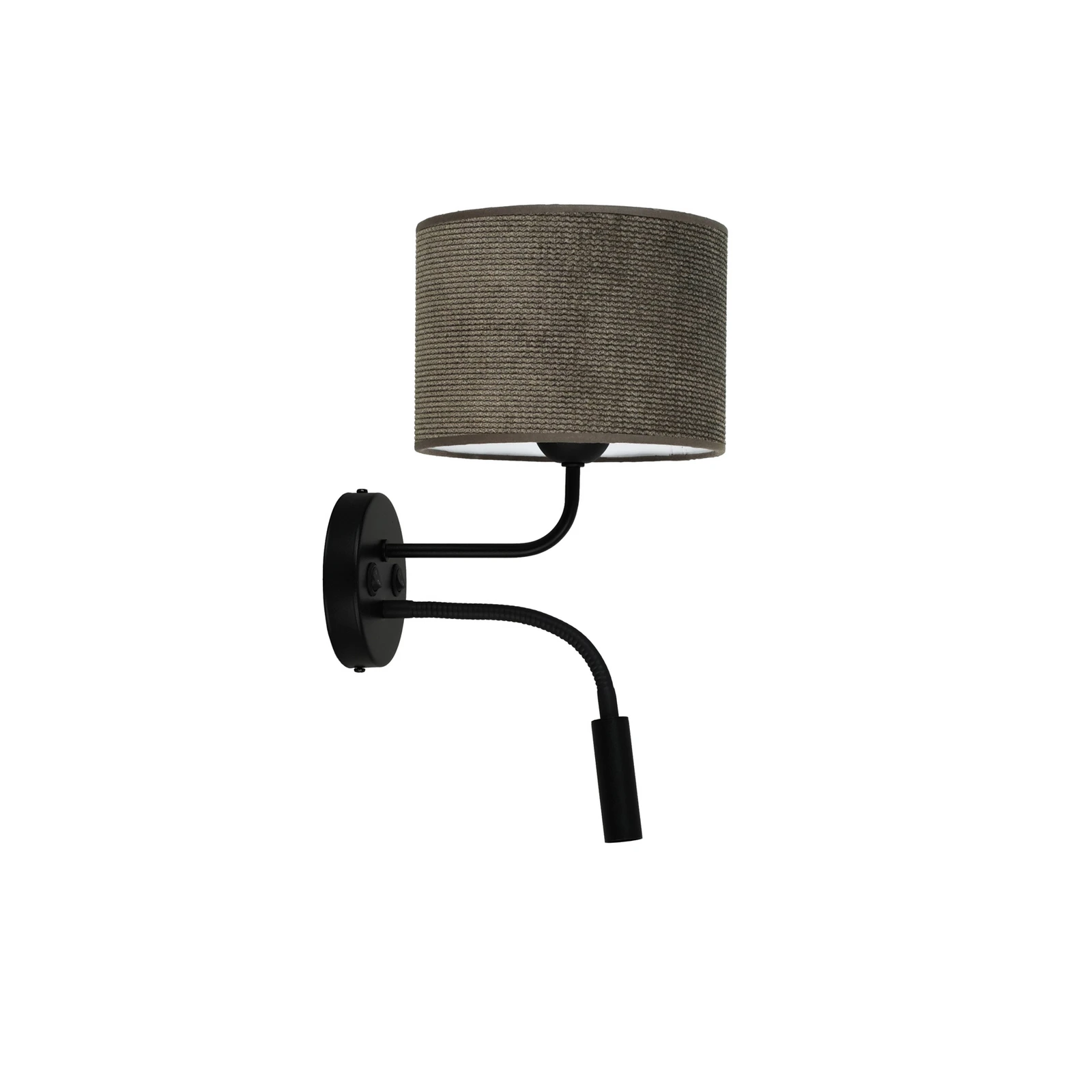 Aplique de pared Roller, cordón gris oscuro, negro, con brazo de lectura