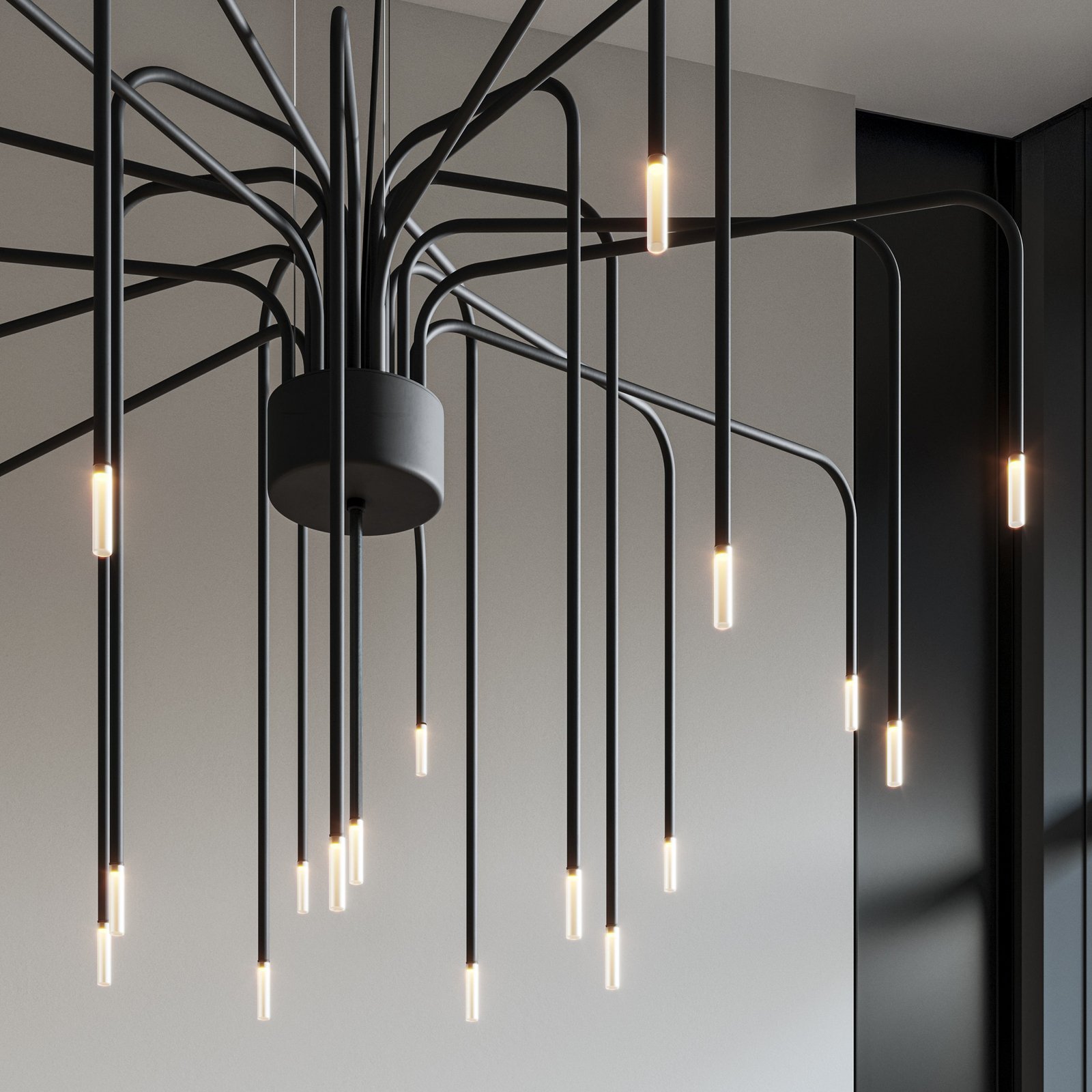 Karman LED-riippuvalaisin BOOM, musta, metalli, Ø 90 cm 22-flg.