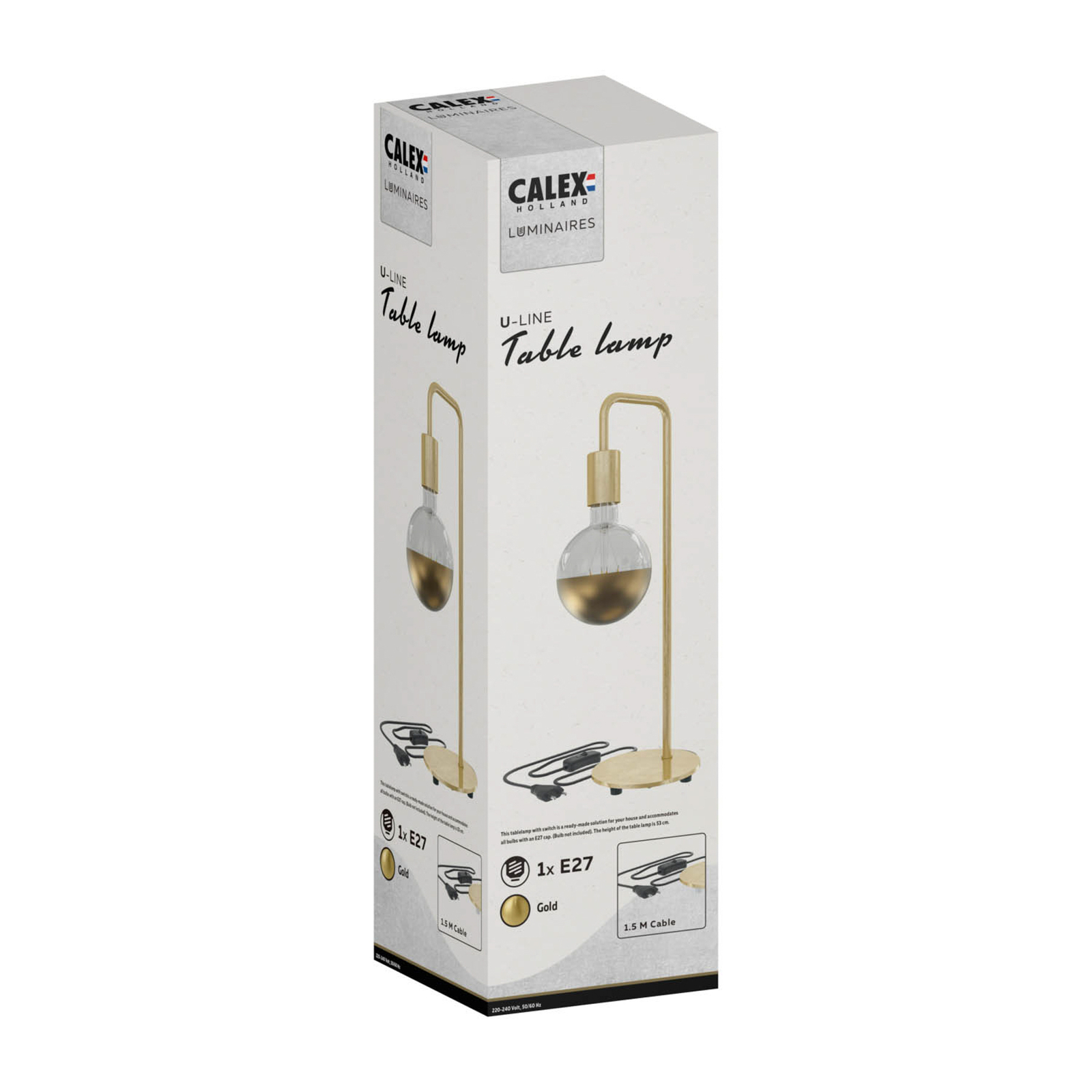 Calex U-Line bordslampa med 1,5 m kabel, guld