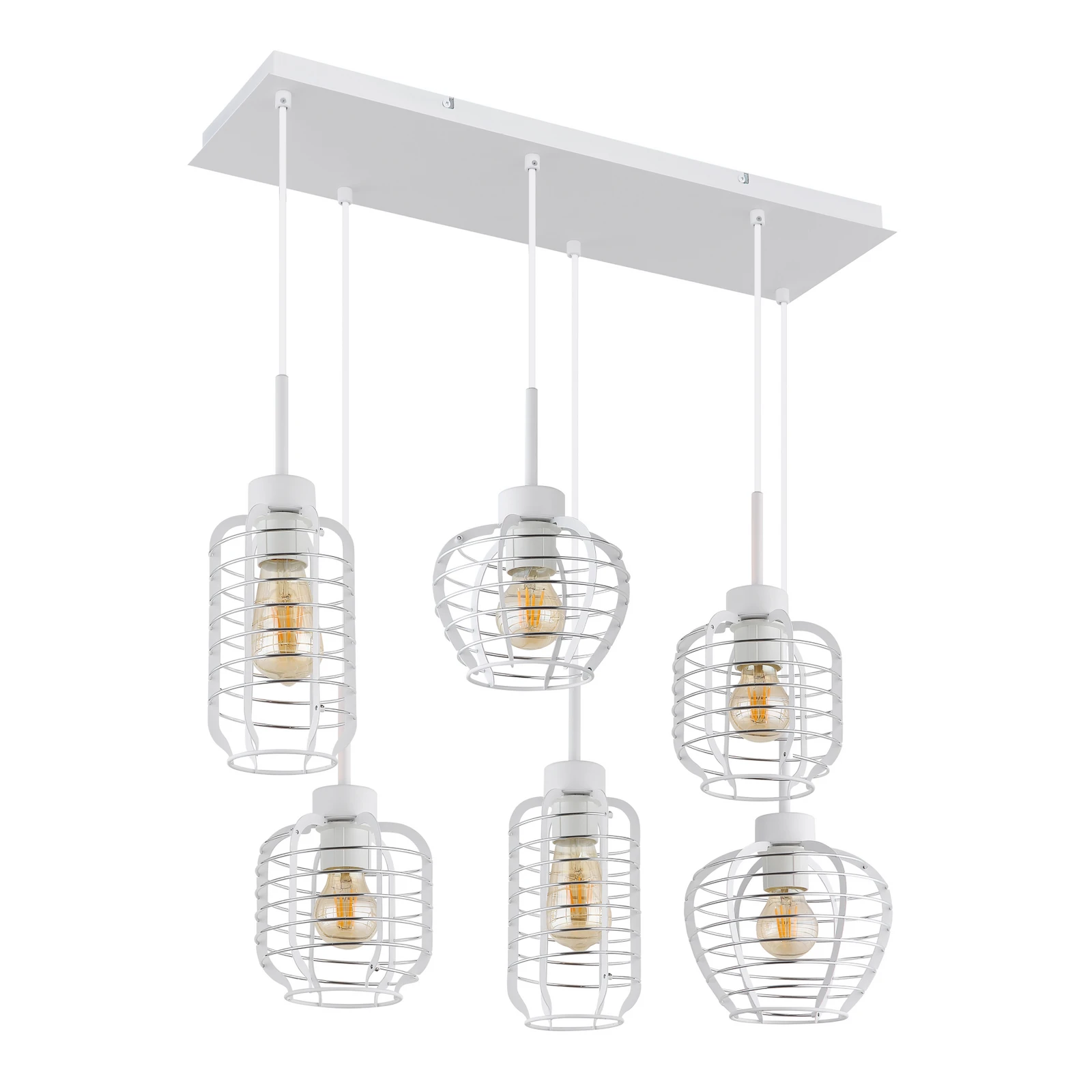 Suspension Nesa, longueur 77 cm, blanc/chrome, métal, à 6 lampes