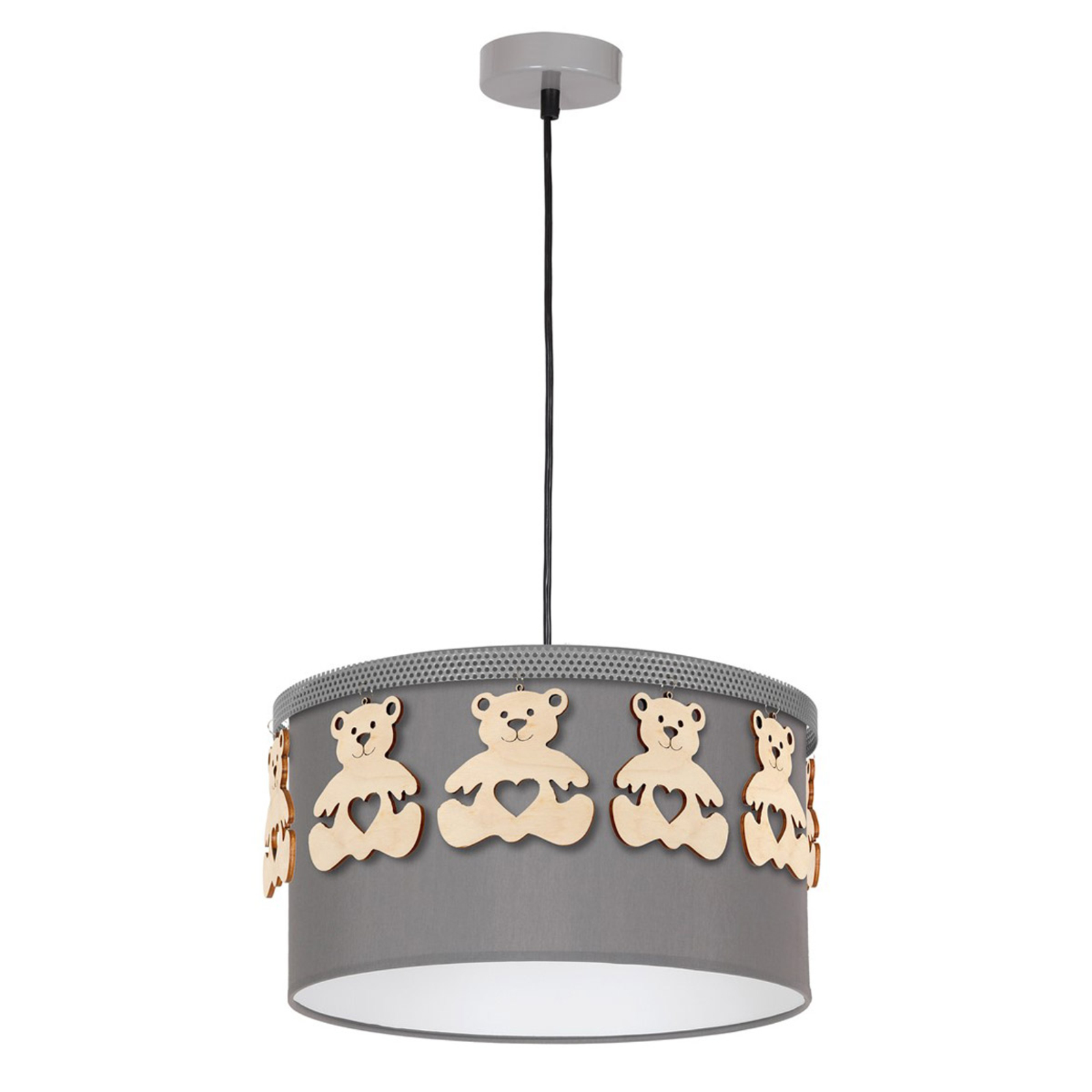 Mis hanging light grey with wooden bears, one-bulb