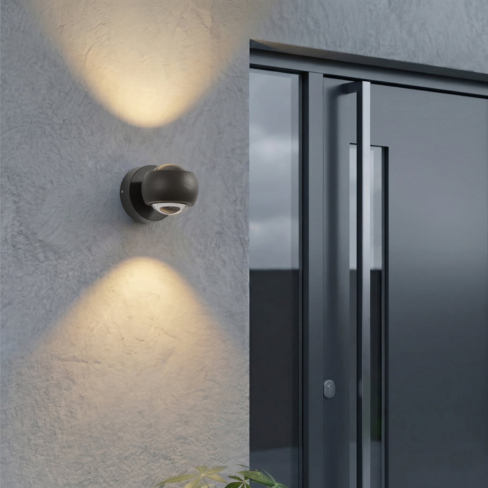 Focra LED-Wandstrahler, schwarz, 2-fl, CCT, IP54 - Lindby