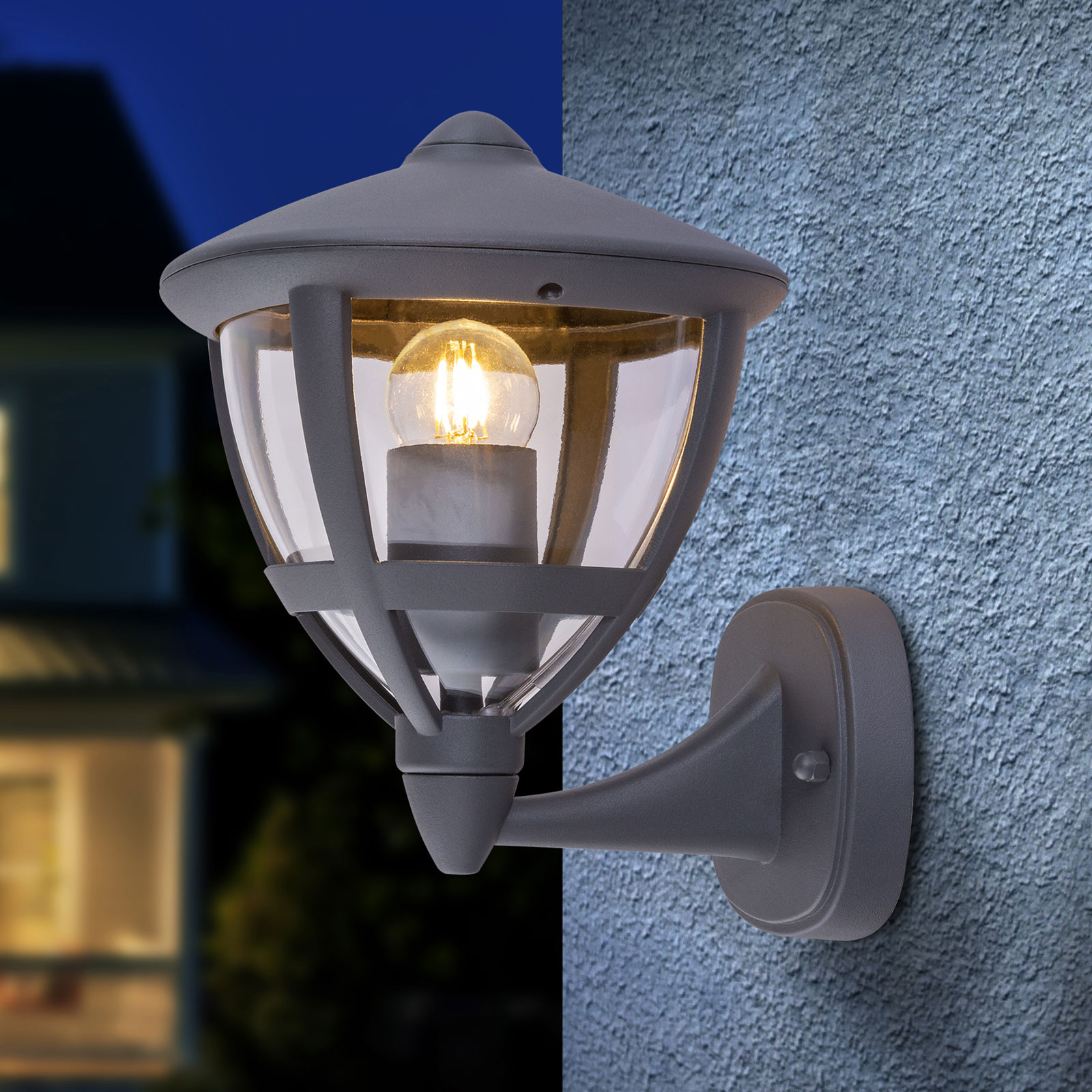 Globo Nollo outdoor wall light standing with IP44, black, aluminium, plastic, E27, 40 W, energy efficiency: A++, W: 17.5 cm, H: 23.5 cm