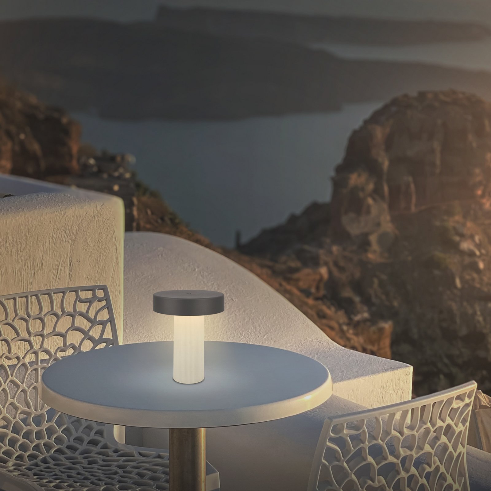 lámpara de mesa LED recargable Bito, antracita/blanco, altura 20 cm, IP44 lámpara de mesa LED recargable Bito, antracita/blanco, altura 20 cm, IP44