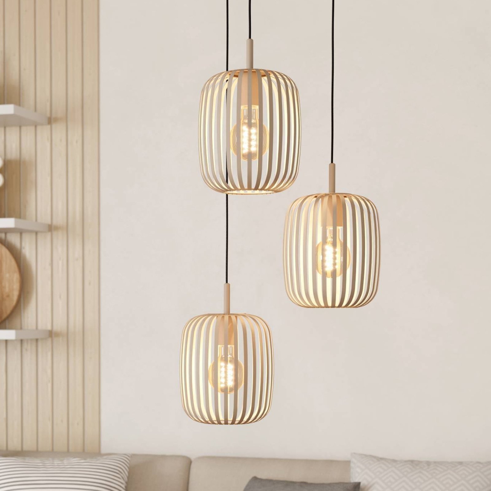 Romazzina pendant light, Ø 46 cm, sand-coloured, 3-bulb, steel