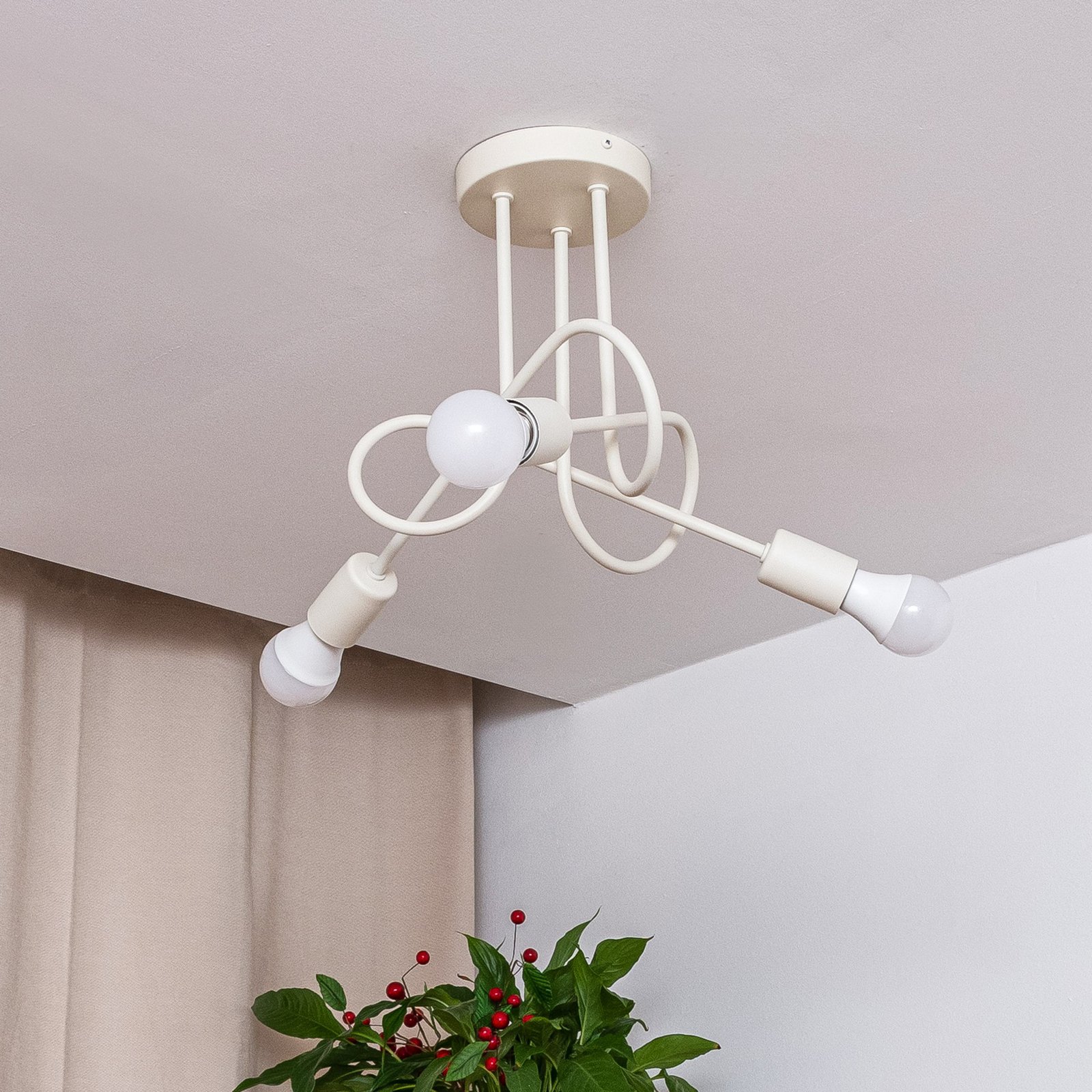Oxford ceiling light, sand, Ø 44 cm, metal, 3-bulb, E27