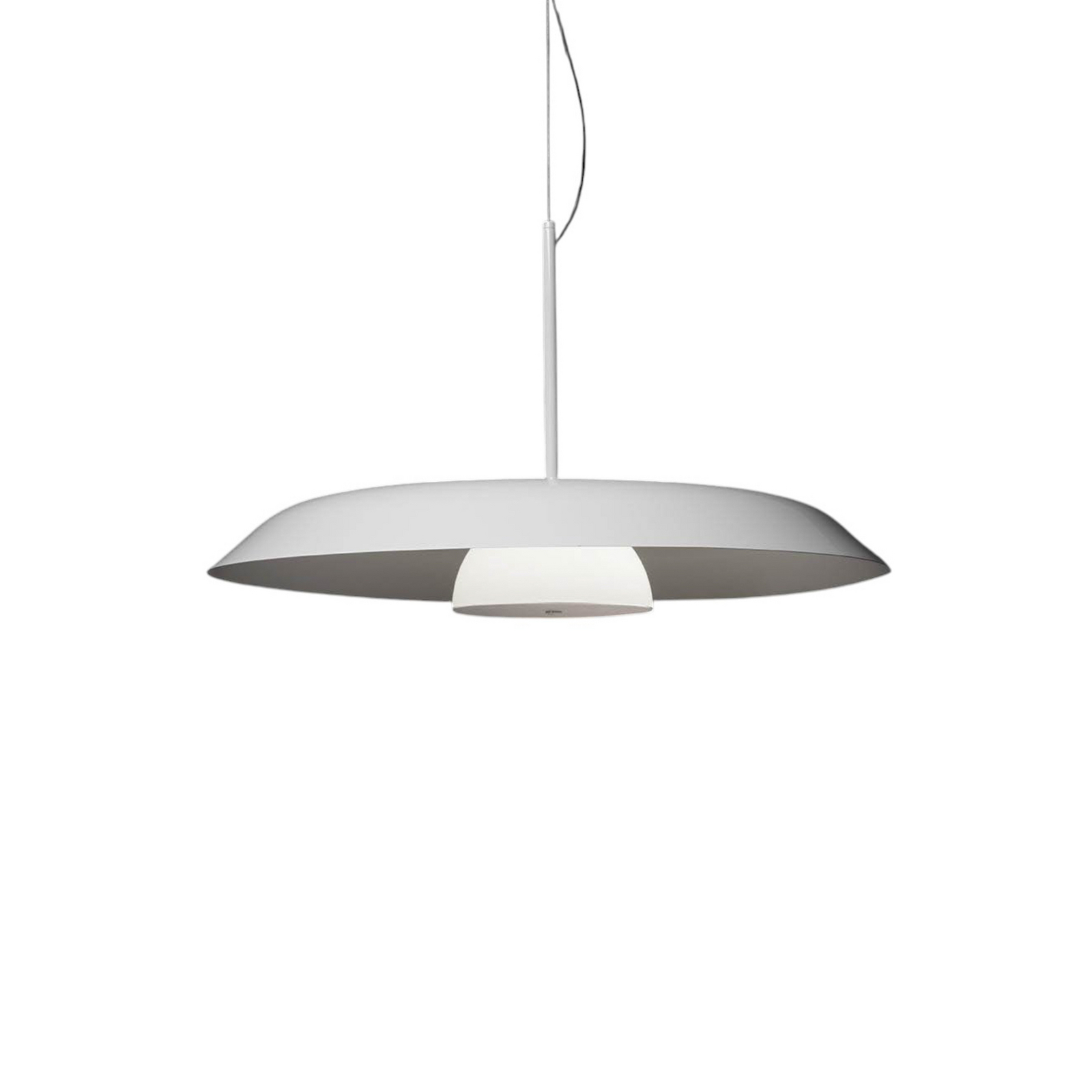 Oluce LED-hængelampe Iride, Ø 55 cm, hvid, metal, glas