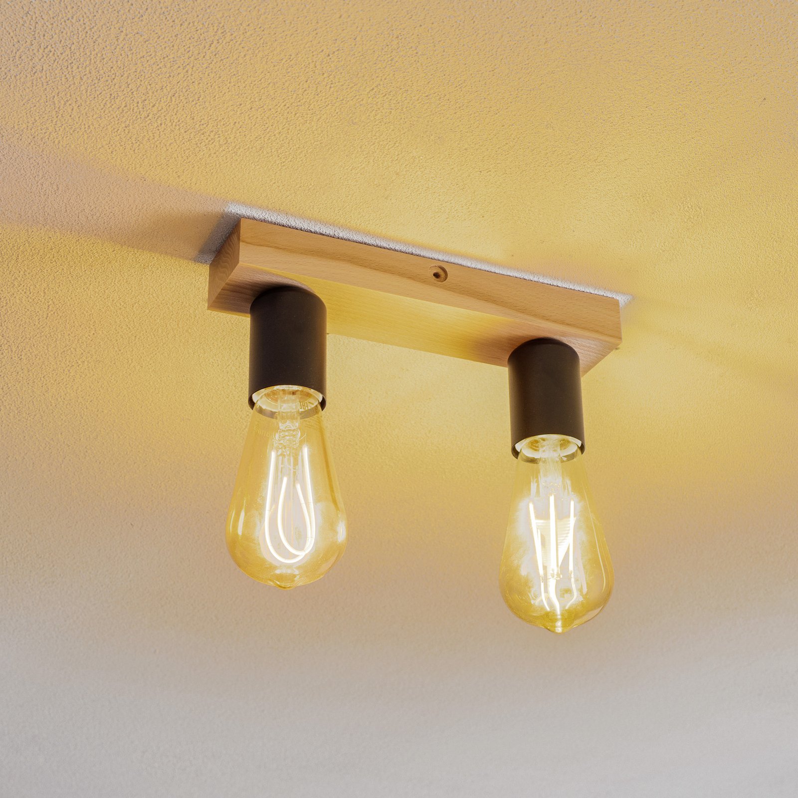 Envostar Esan ceiling light beech wood 2-bulb