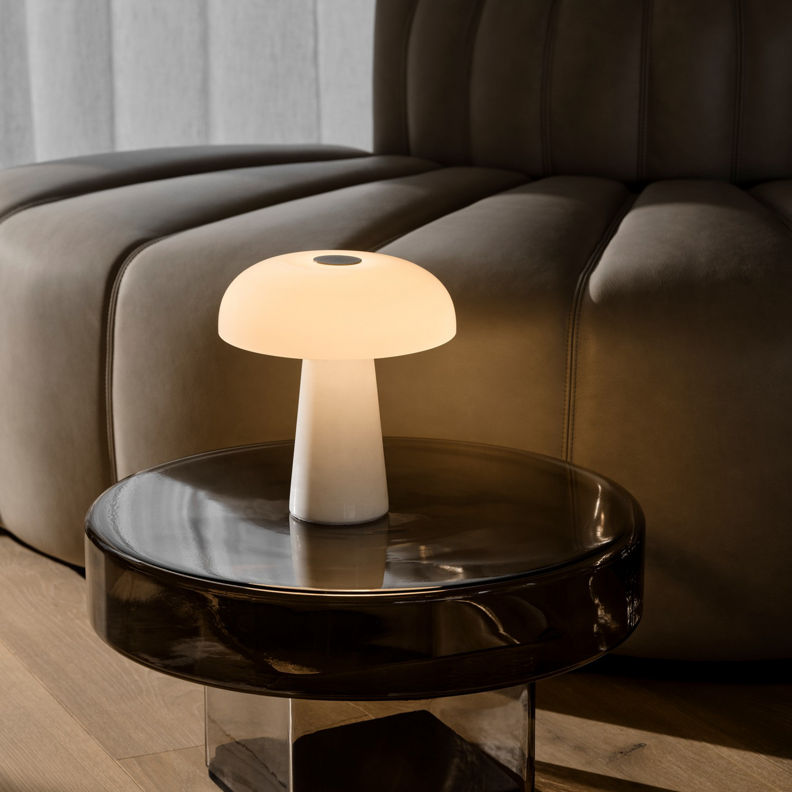 Lampa stołowa LED z akumulatorem Glossy mini, biały marmur, ściemniana Lampa stołowa LED z akumulatorem Glossy mini, biały marmur, ściemniana