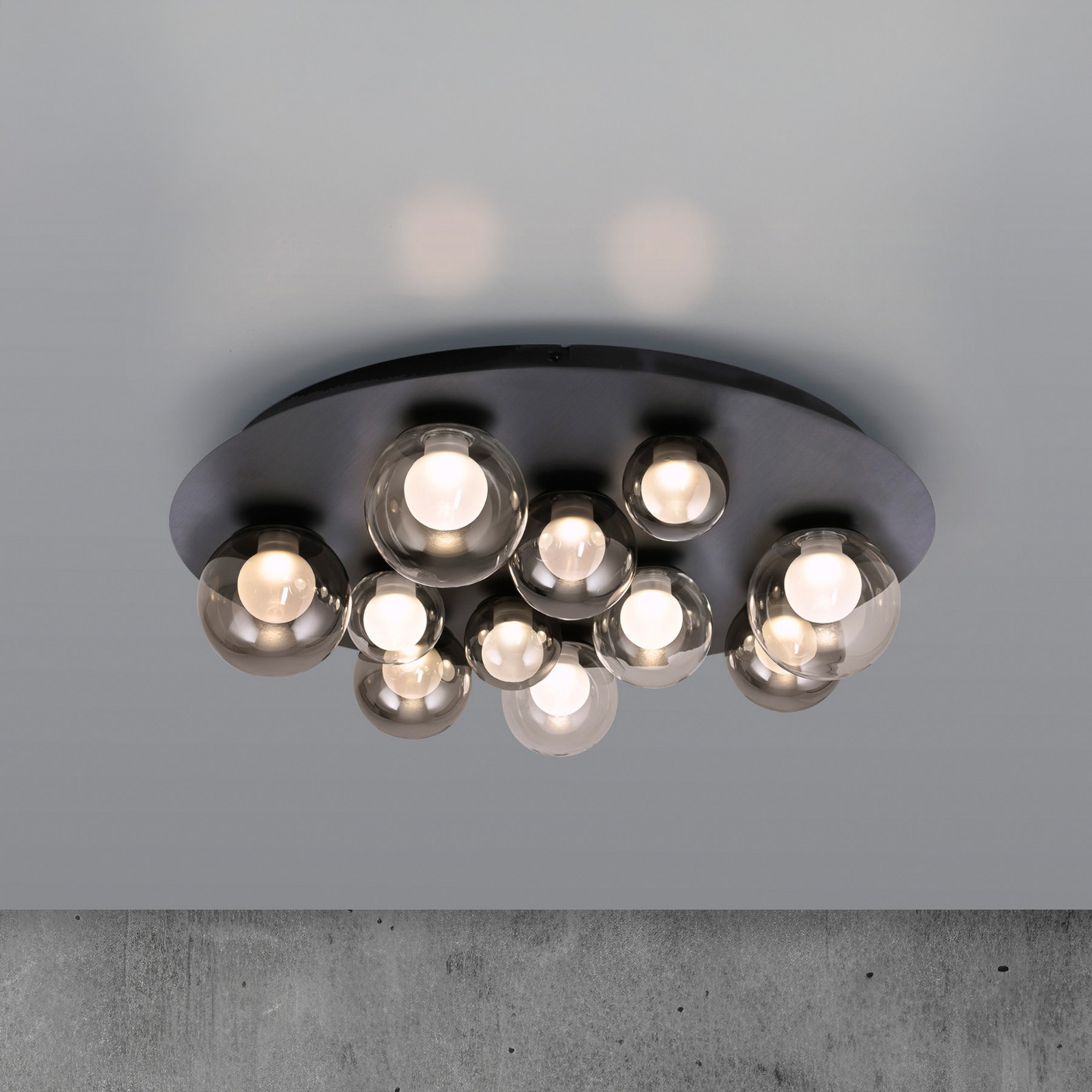 Lámpara LED de techo PURE Popup, gris/gris humo, Ø 60 cm, 11 luces.
