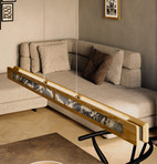 Chile S LED pendant light, oak/coloured slate, length 114 cm