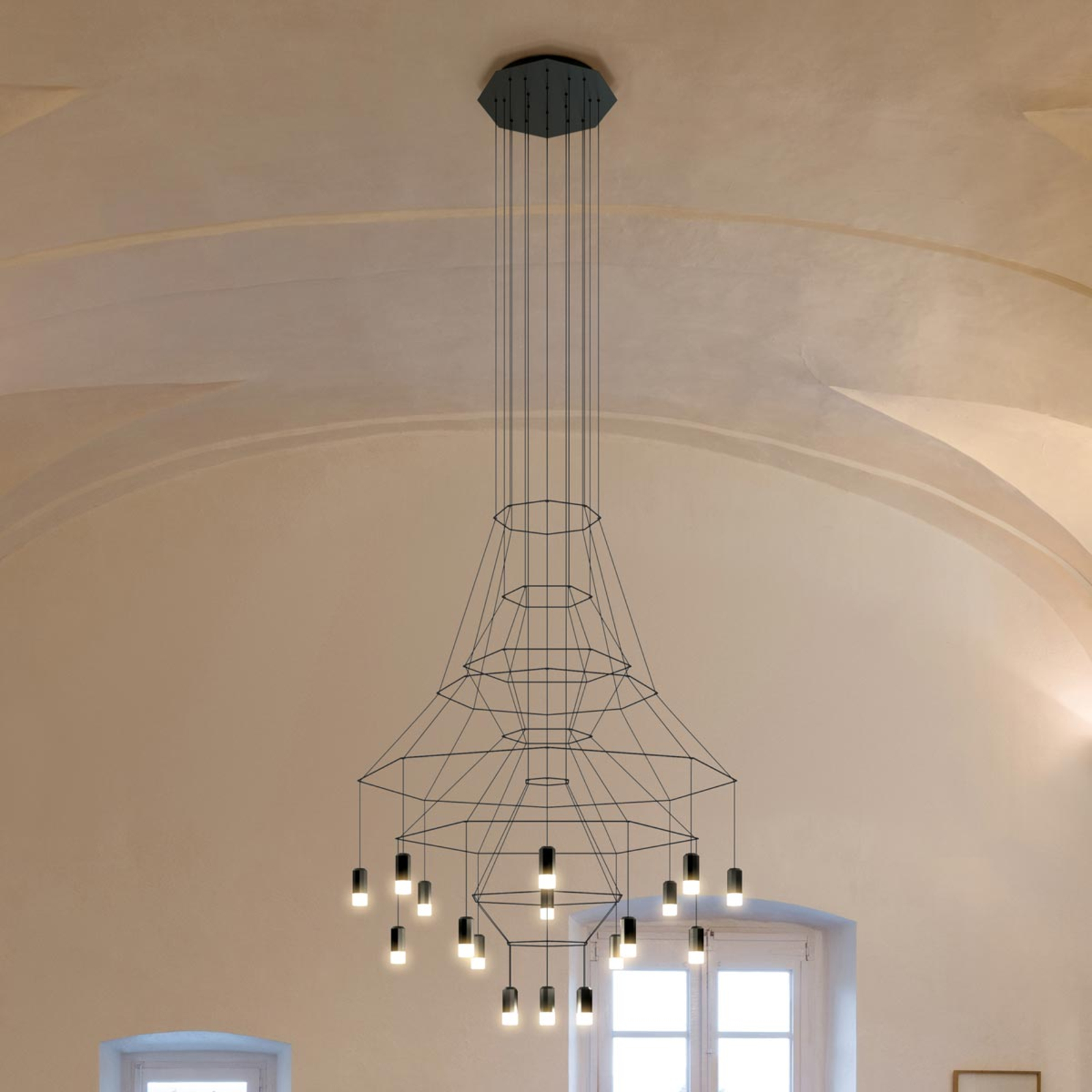 Lámpara colgante LED Vibia Wireflow, negro, 279 cm