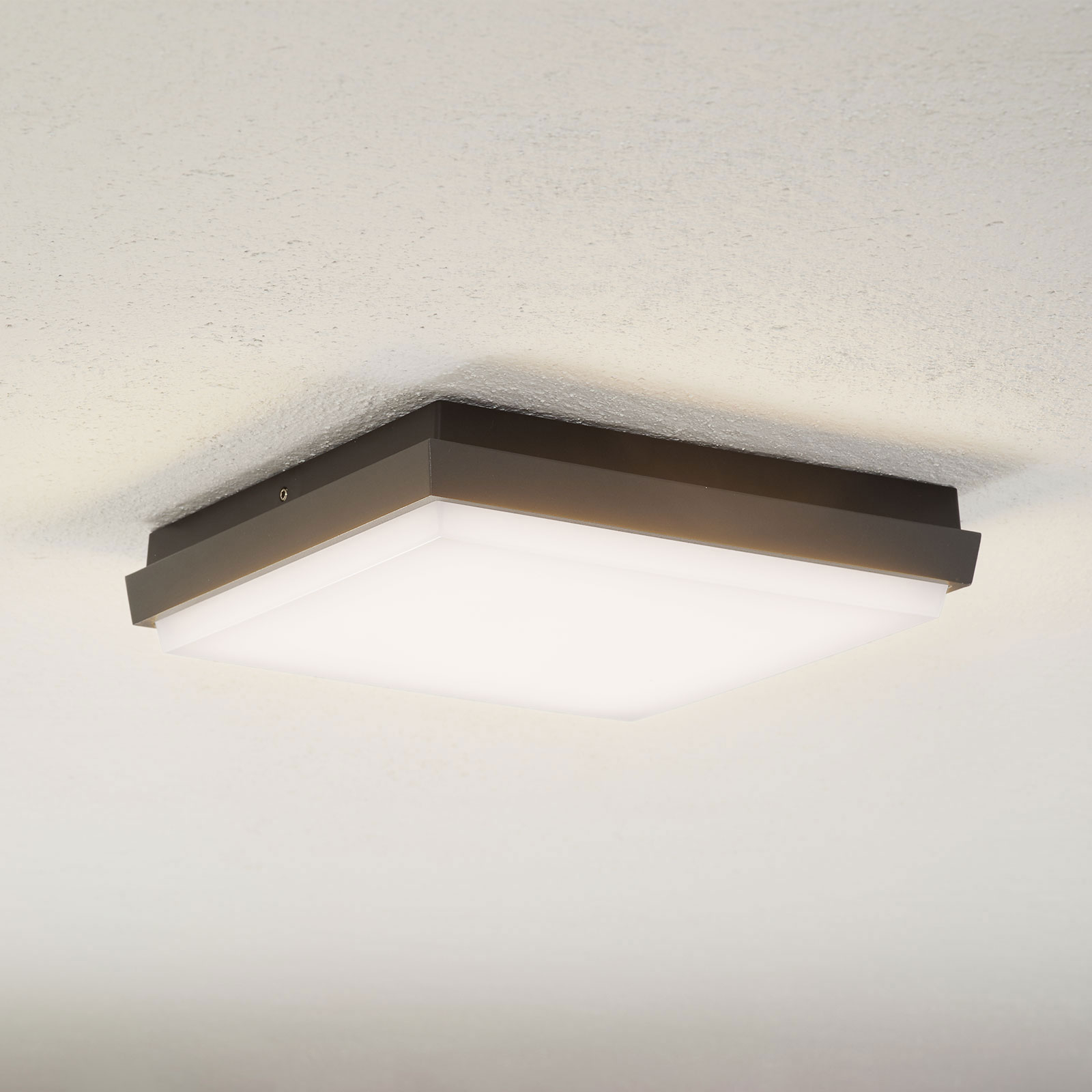 Lucande Amra LED outdoor ceiling light angular 24 cm, polycarbonate, die-cast aluminium, 24 W, energy efficiency: A+, L: 24 cm, W: 24 cm, H: 4.5 cm