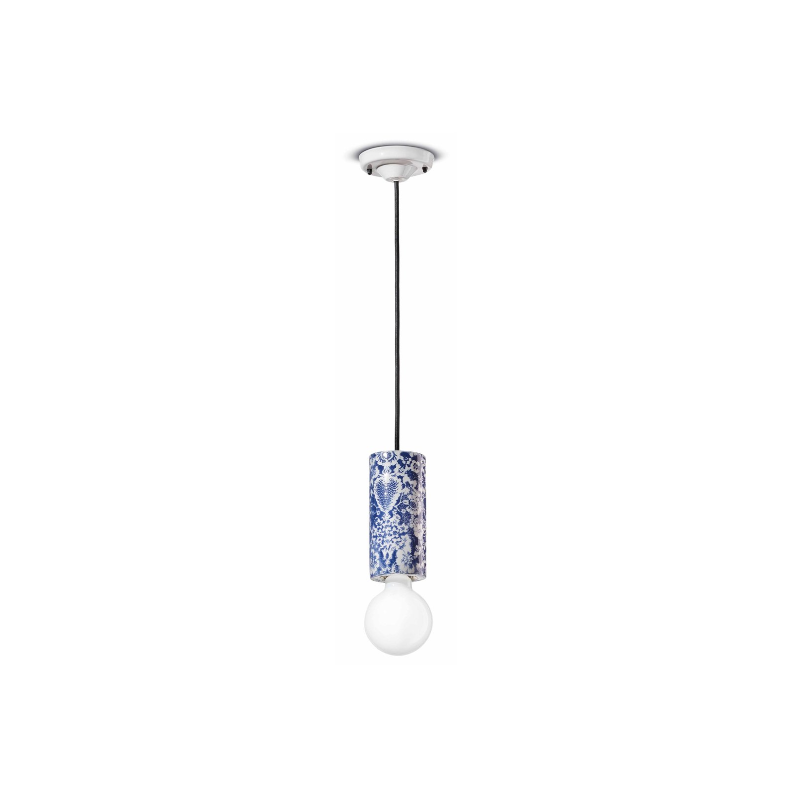 PI hanging light, floral pattern Ø 8 cm blue/white