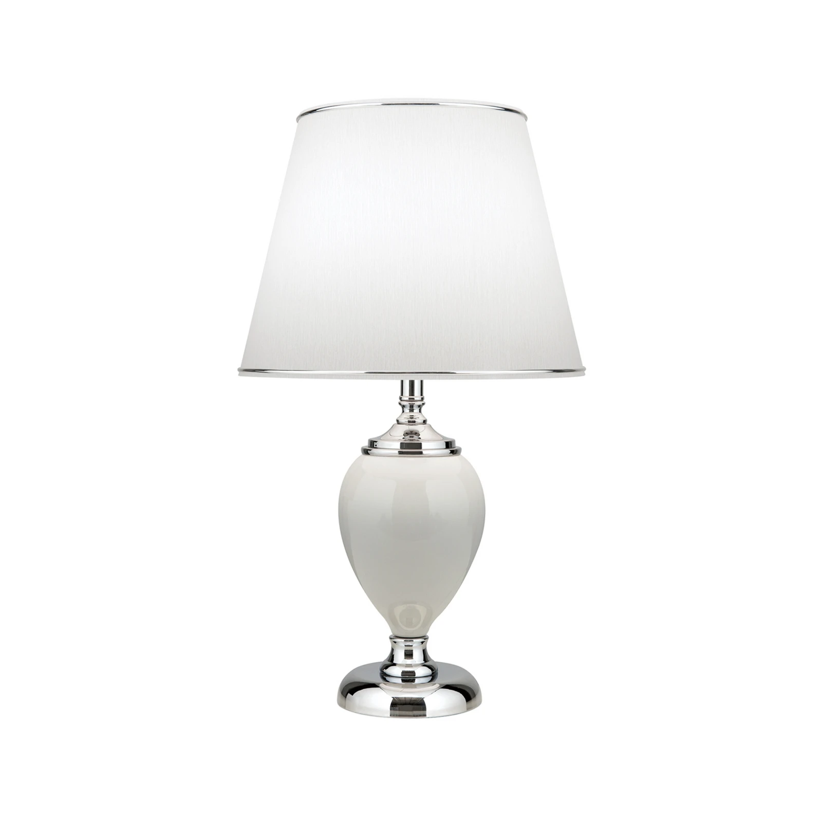 Ovum galda lampa, balta/hroms, augstums 48 cm, keramika/cincs