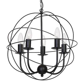 Globe chandelier five-bulb black