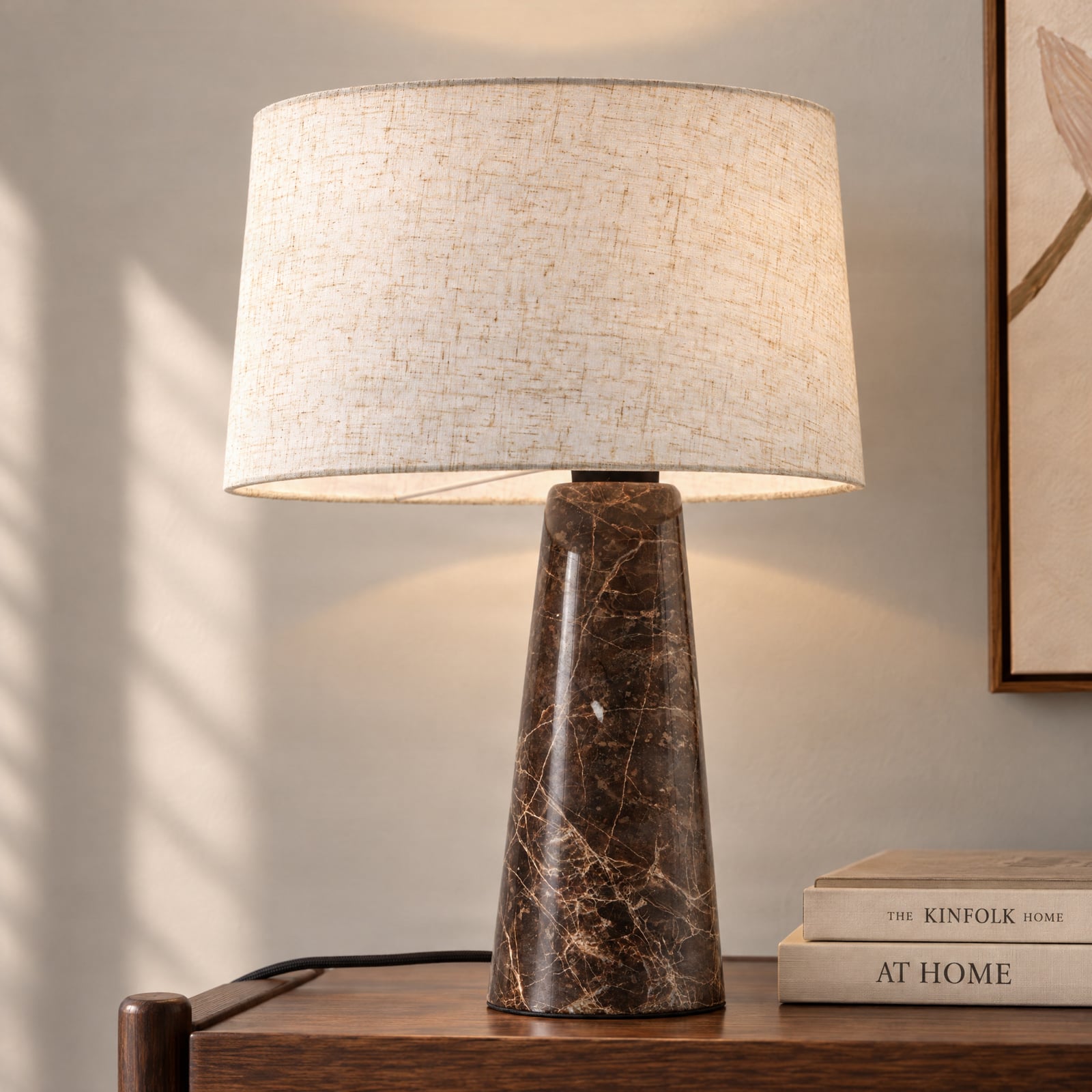 Lucande Peyton table lamp, marbled brown/beige, 48 cm